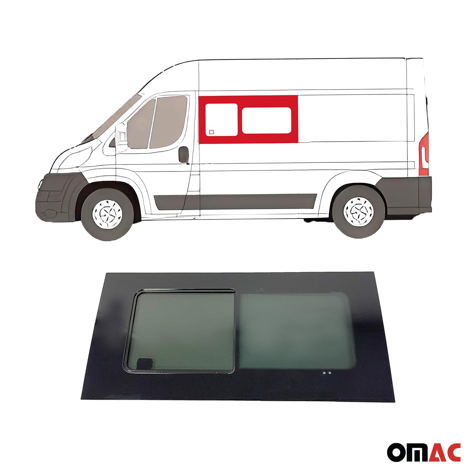 Omac Sliding Window Glass For Ram Promaster 2014-2024 Front Left Side L2 L3 L4 Black