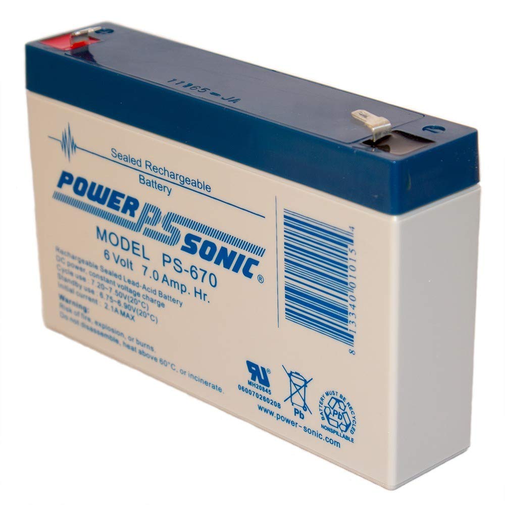 Power-Sonic Rechargeable Sealed Lead Acid Battery Ps-670 6V 7.0 Ah @ 20-Hr. 6V 6.3 Ah @ 10-Hr, Gray