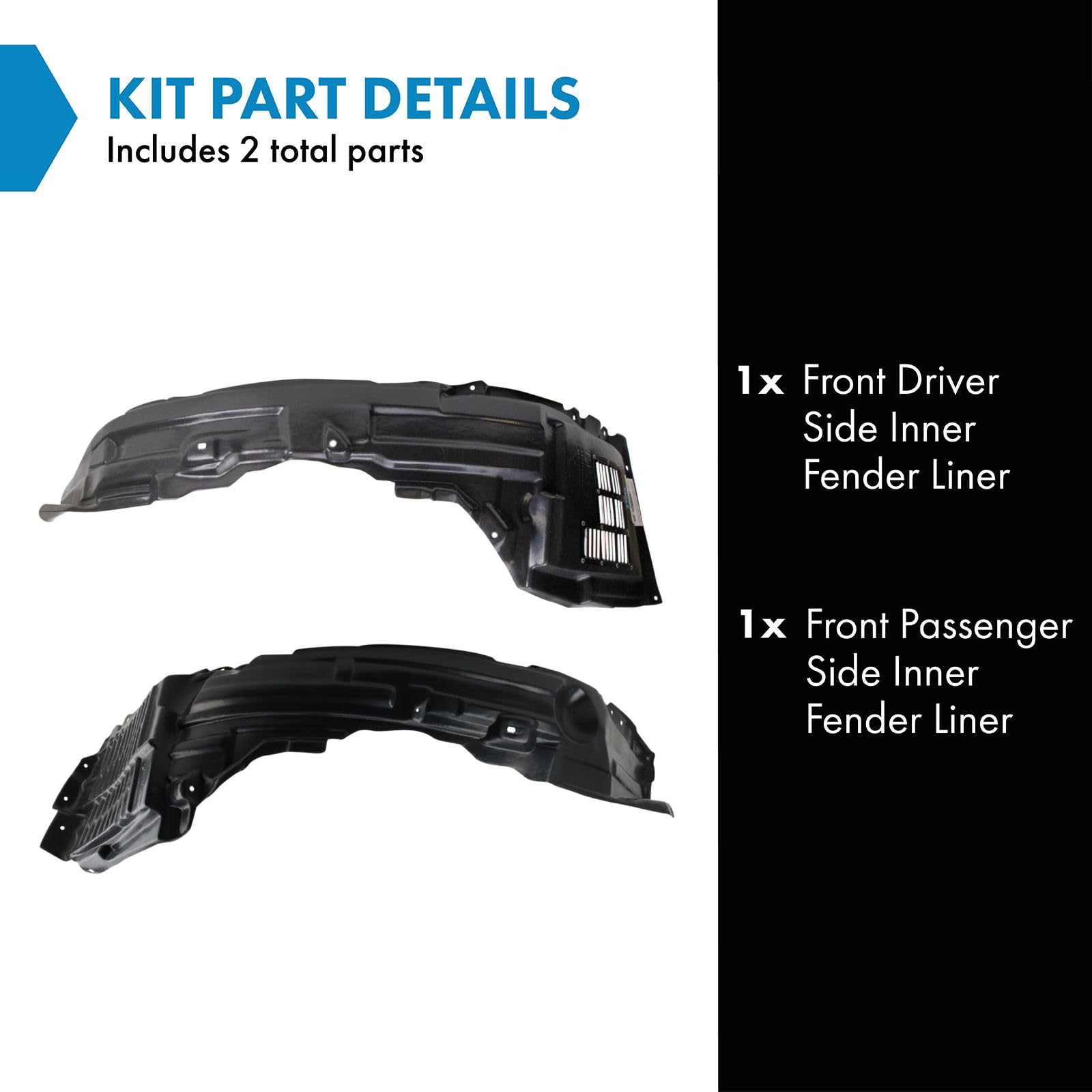 Trq Front Inner Fender Liner Set Compatible With 2008-2015 Mitsubishi Lancer Mi1248125 Mi1249123