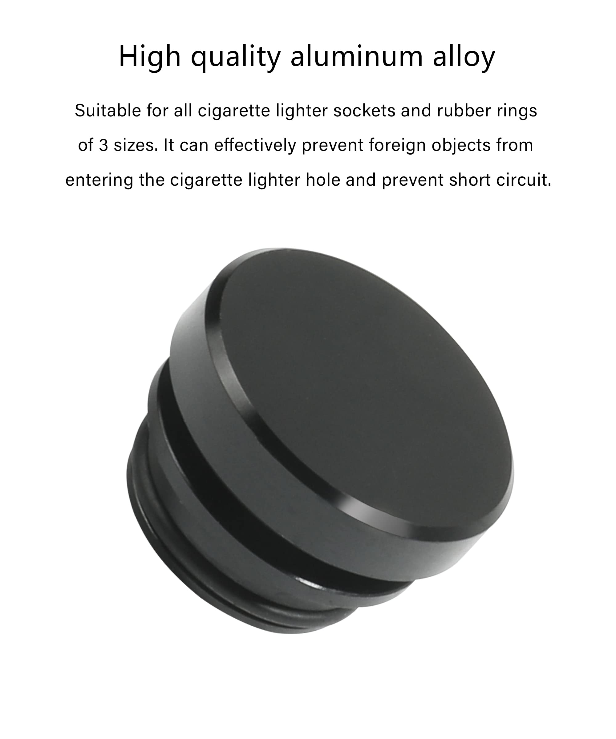 Yakefly Universal Cigarette Lighter Plug Cover,Aluminum Cigarette Lighter Socket Cover Cap,Dustproof Car Cigarette Lighter Plug Parts,Waterproof Dustproof Plug,Aluminum Plugs Car Decoration (Black)