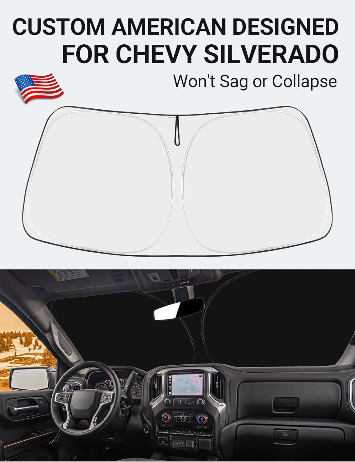 Proadsy 2025 Upgrade Windshield Sun Shade Custom Fit Chevy Silverado 1500 2Dr 4Dr 2019-2024 2025 4-Layer Foldable Front Sunshade