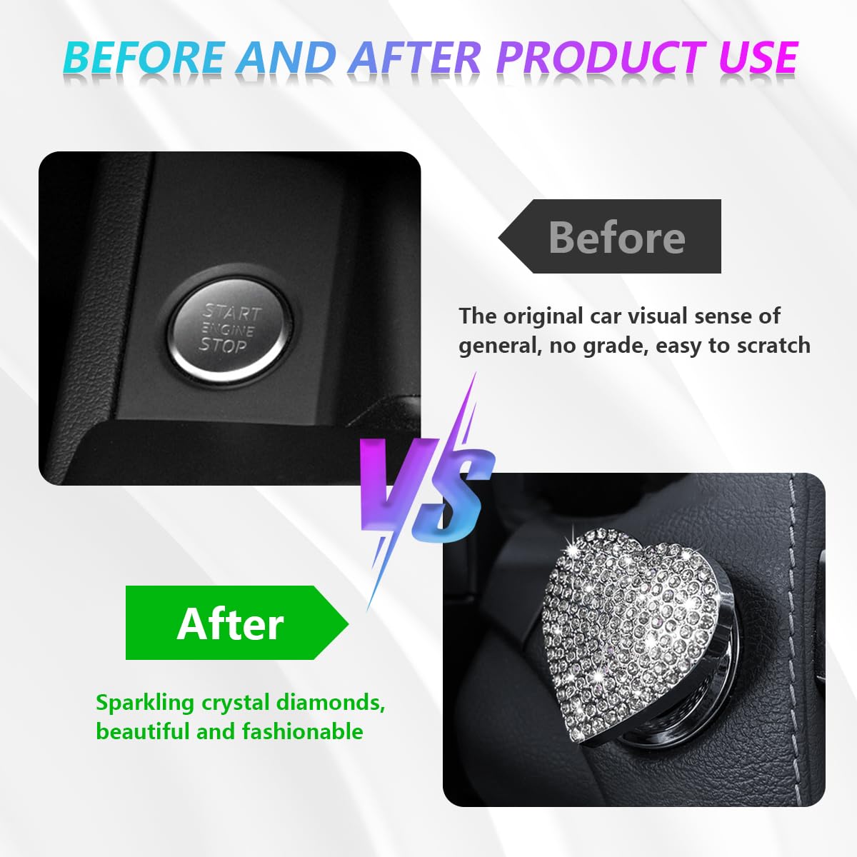 Sylvil Bling Car Engine Start Button Cover, Heart Shape Diamond Push Start Button Sticker, Sparkly Rhinestone Ignition Button De