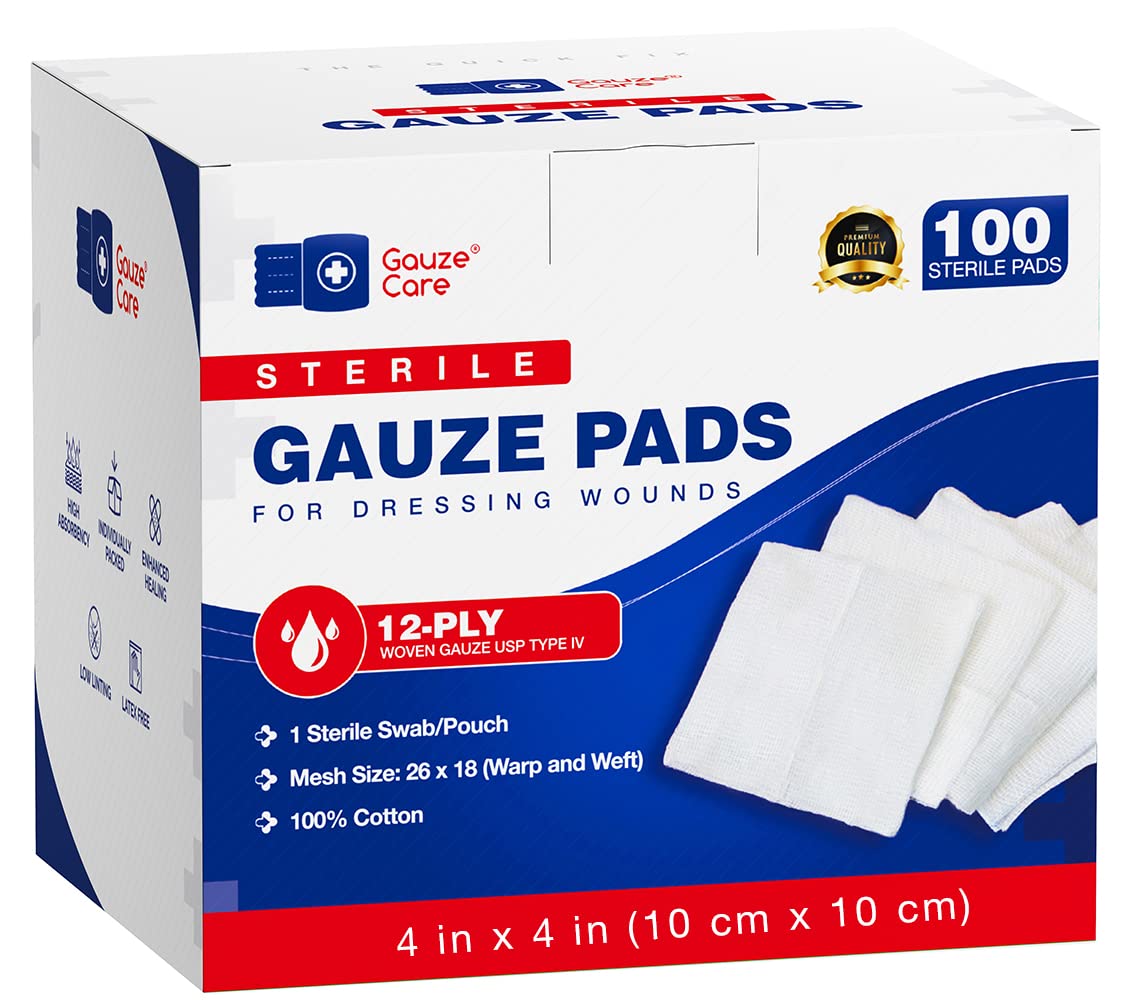 100Pc Large Sterile Gauze Pads 4X4 Sterile For Wounds Bulk - 12Ply Woven Gauze Sponges 4X4 Sterile - Usp Iv Thick Breathable Mes