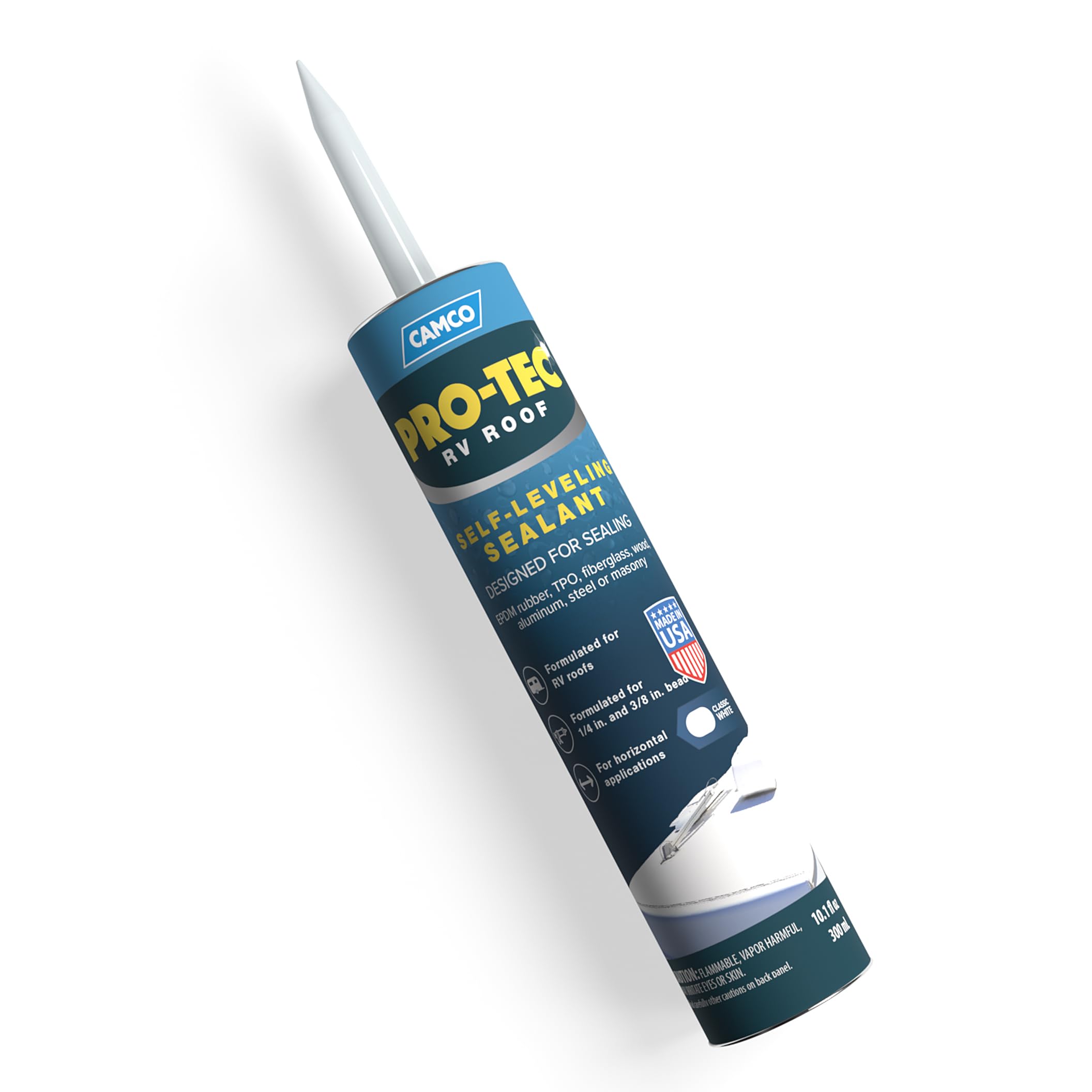 Camco Pro Tec Rv Roof 10.1 Fluid Ounce Self Leveling Edpm Sealant For Roof Edges, Vent Pipes, And Air Vents Of Rvs, Trailers, And Campers