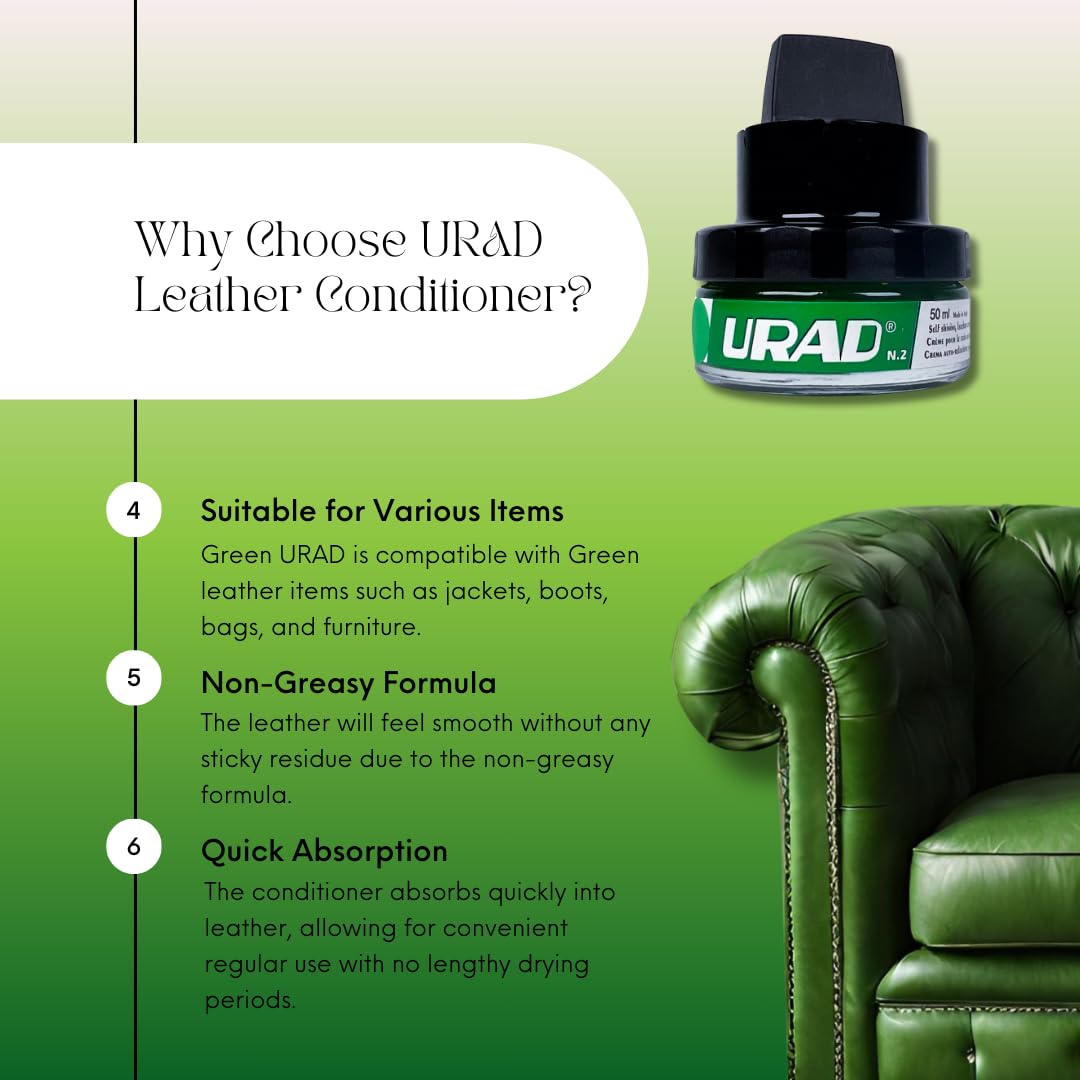 Urad Leather Conditioner, Green, 50Ml - Revitalizes, Protects & Enhances Green Leather Belts, Shoes, Handbags & Furniture