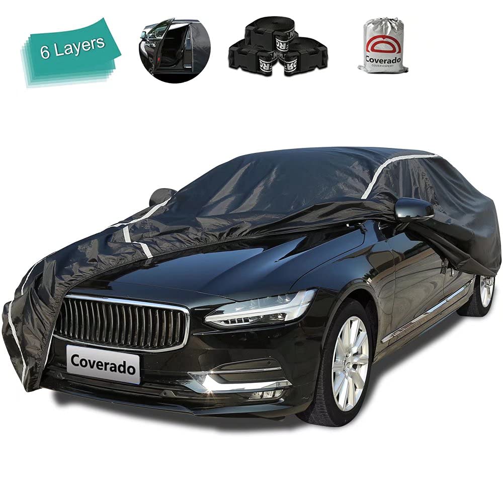 Waterproof Car Cover For Automobiles All Weather - Coverado Outdoor Full Car Covers With Zipper Door, Cotton Backing Snowproof U