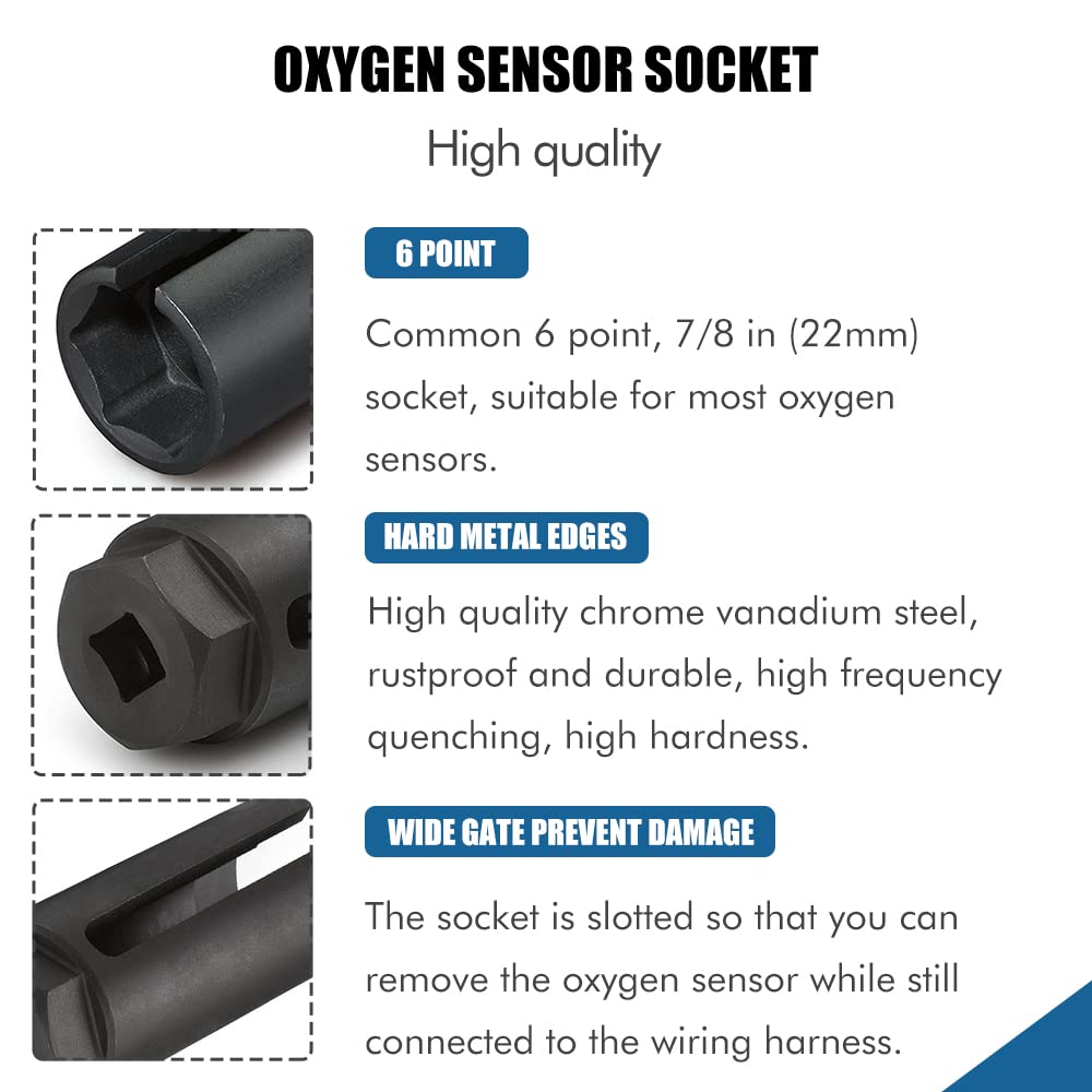 Kedakeji Oxygen Sensor Socket With Side Wire Cutout 3/8-Inch Drive By 7/8-Inch Fits All Vehicle O2 Removal And Installation Offs