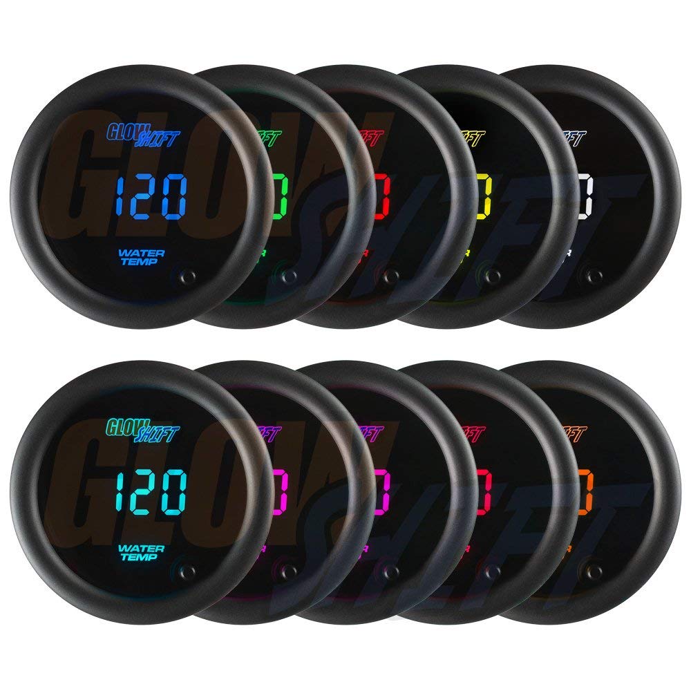 GlowShift 10 Color Digital 300 F Water Coolant Temperature Gauge Kit - Includes Electronic Sensor - Multi-Color LED Display - Ti