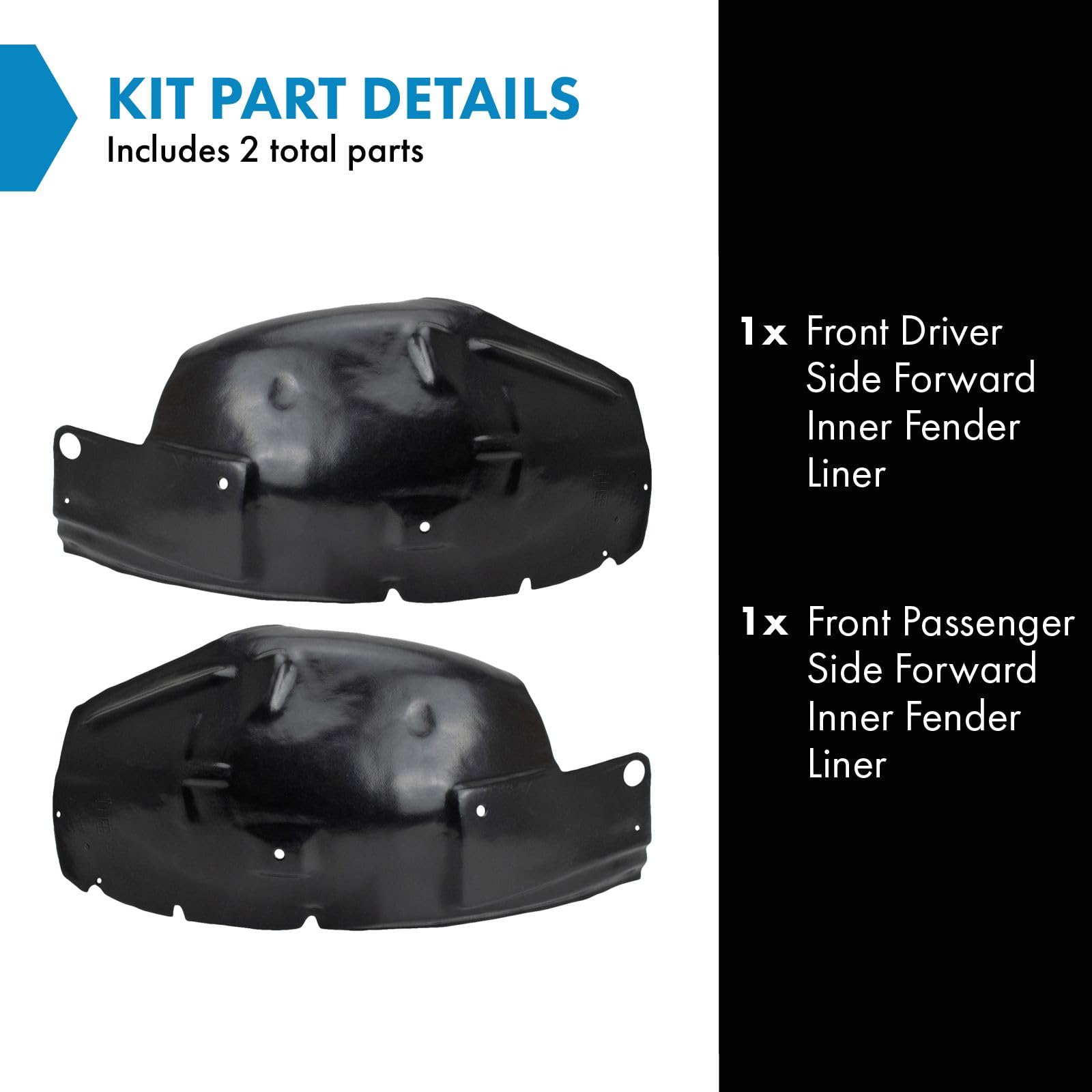 Trq Front Inner Fender Liner Set Compatible With 2005-2009 Ford Mustang Fo1250129 Fo1251130