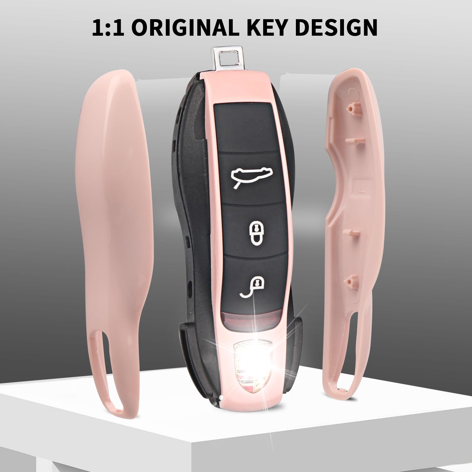 Qbuc For Porsche Key Fob Cover,3-Piece Painted Key Shell Compatible With Porsche Cayenne Panamera Macan Cayman (Morandi Pink)
