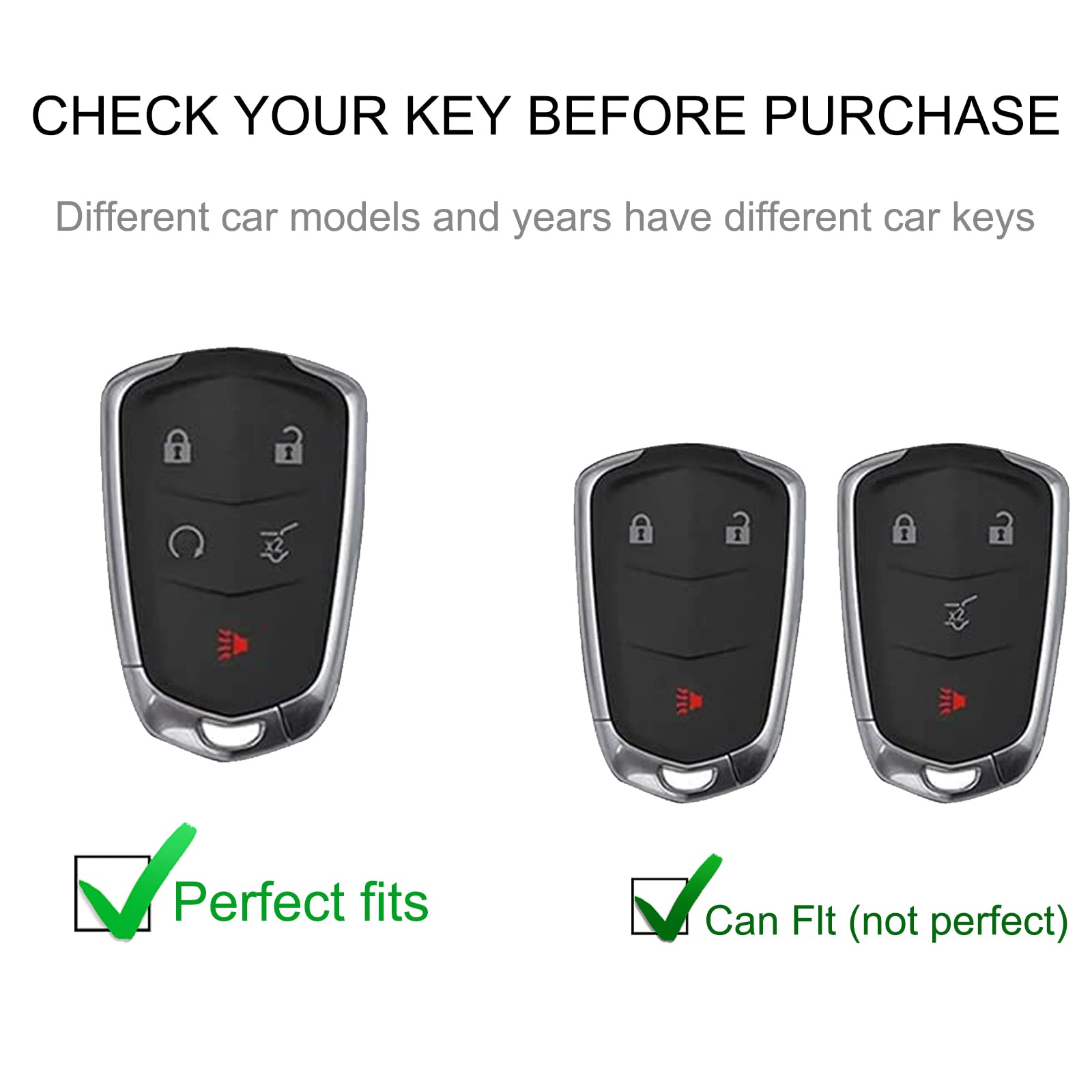 Cacarlike For Cadillac Key Fob Cover With Cadillac Keychain, Car Key Fob Case Compatible With Cadillac Escalade Cts Srx Xt5 Ats