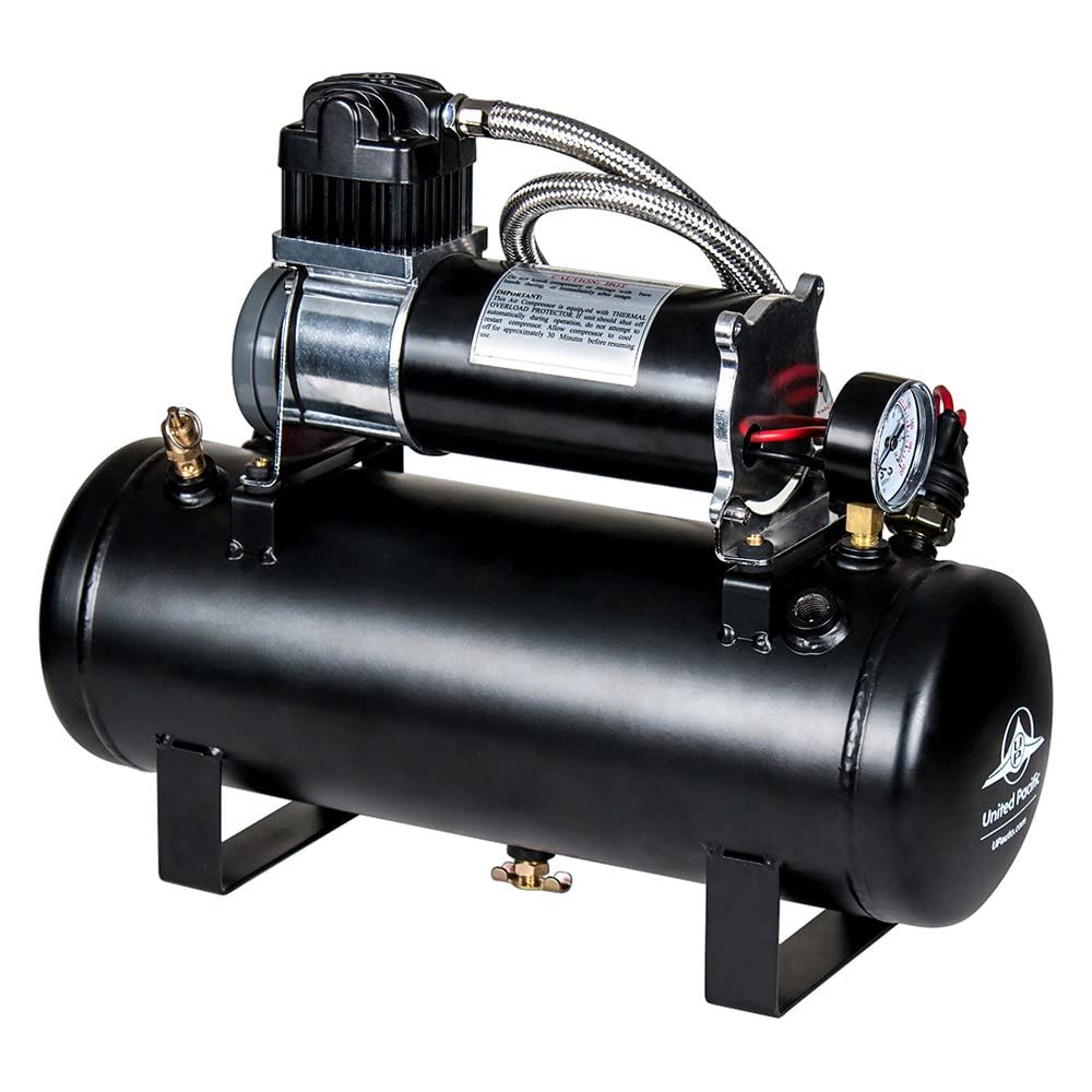 United Pacific 46154 - Air Horn Compressor Kit - 'Competition Series' Heavy Duty 12V 140 Psi Air Compressor And Tank Kit