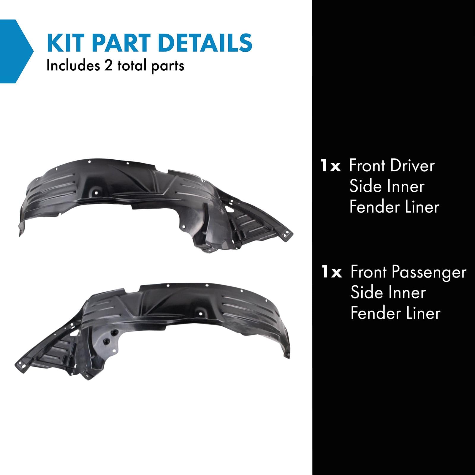 Trq Front Inner Fender Liner Set Compatible With 2007-2008 Honda Element Ho1248129 Ho1249123