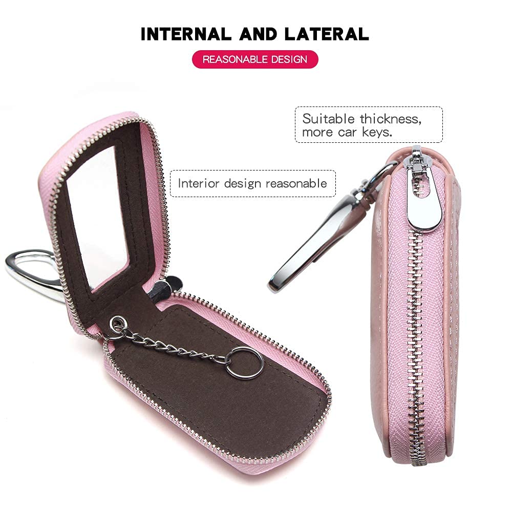 Vslih Universal Vehicle Car Key Case Genuine Leather Car Smart Key Chain Keychain Holder Metal Hook And Keyring Zipper Bag For R