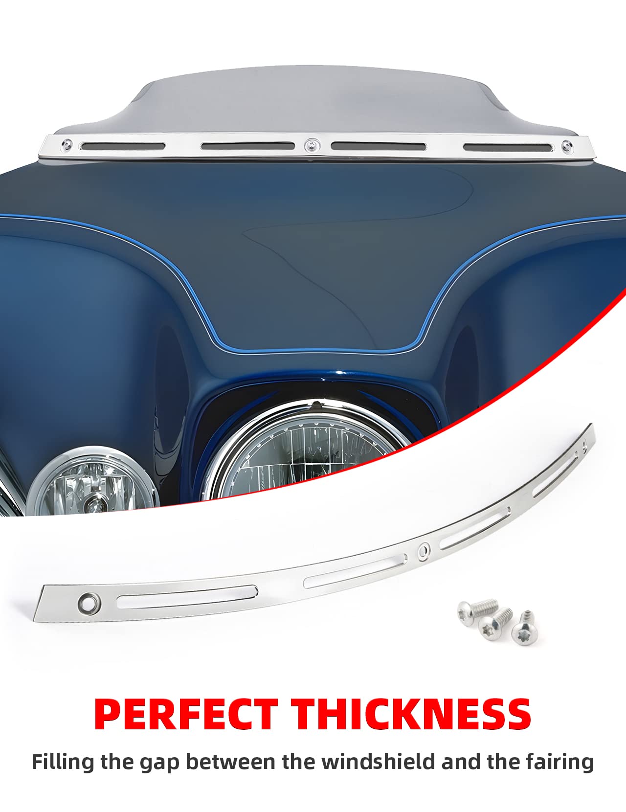 Amazicha Slotted Windshield Trim Polished Windscreen Trim 96-13 Compatible For Harley Davidson Touring Street Glide Electra Glid