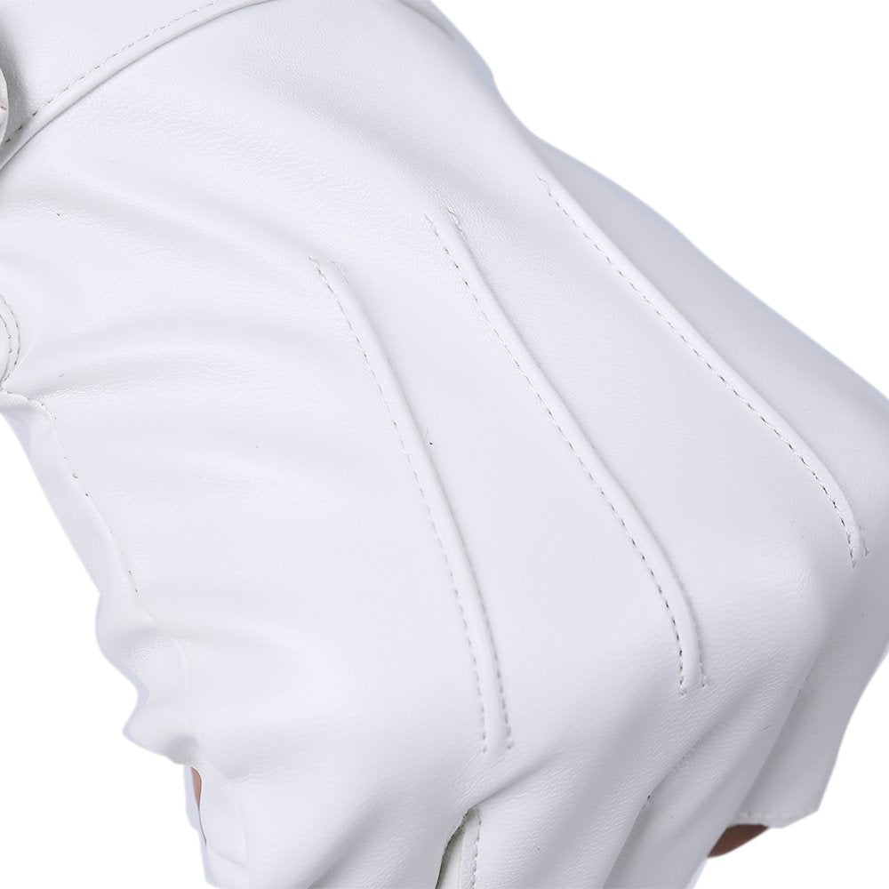 Jisen Men Pu Leather Punk Half Finger Snap Performance Gloves White
