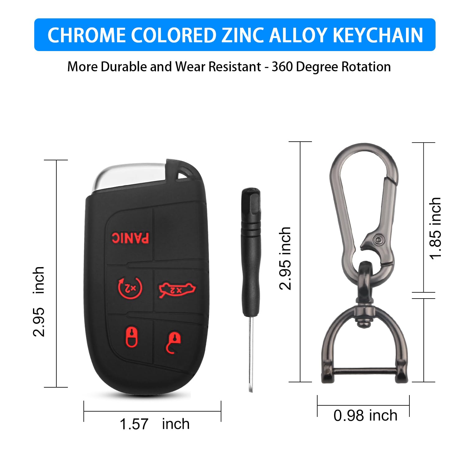 Qbuc Silicone Remote Case For Dodge Jeep Grand Cherokee 5 Button Key Fob Cover (Black Red)