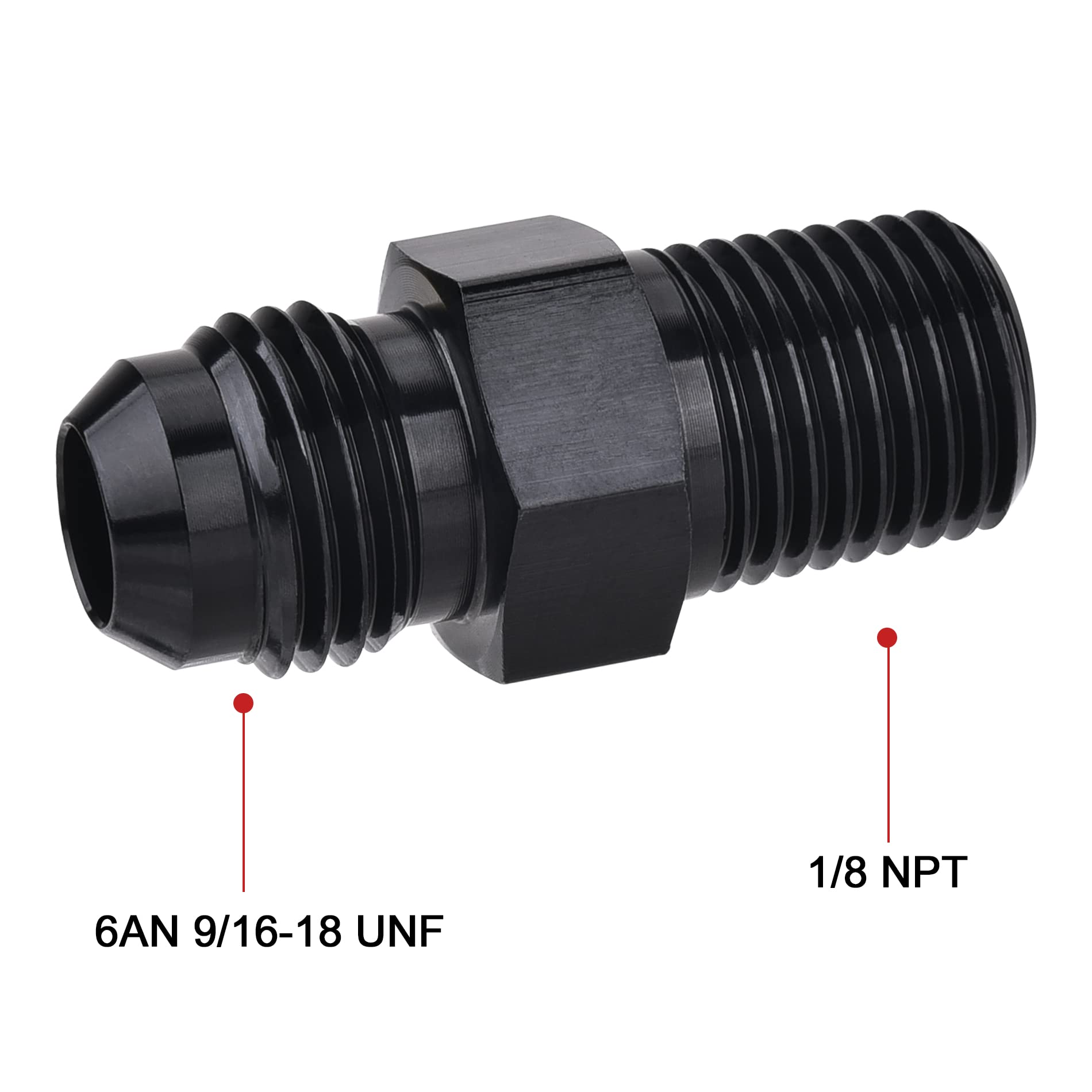Evil Energy 6An Male Flare To 1/8'' Npt Pipe Fitting Adapter Aluminum Straight Black 2Pcs