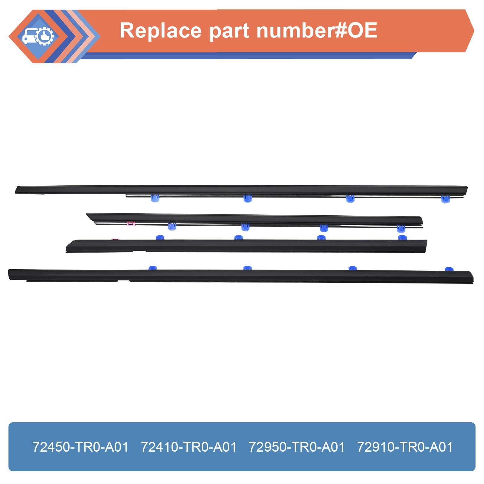 Zonfant 4 Pcs Car Outer Door Window Moulding Trim Weatherstrip Seal Belt Compatible With Honda Vehicle 2012-2015 Civic, Replace#72450-Tr0-A01 72410-Tr0-A01 72950-Tr0-A01 72910-Tr0-A01