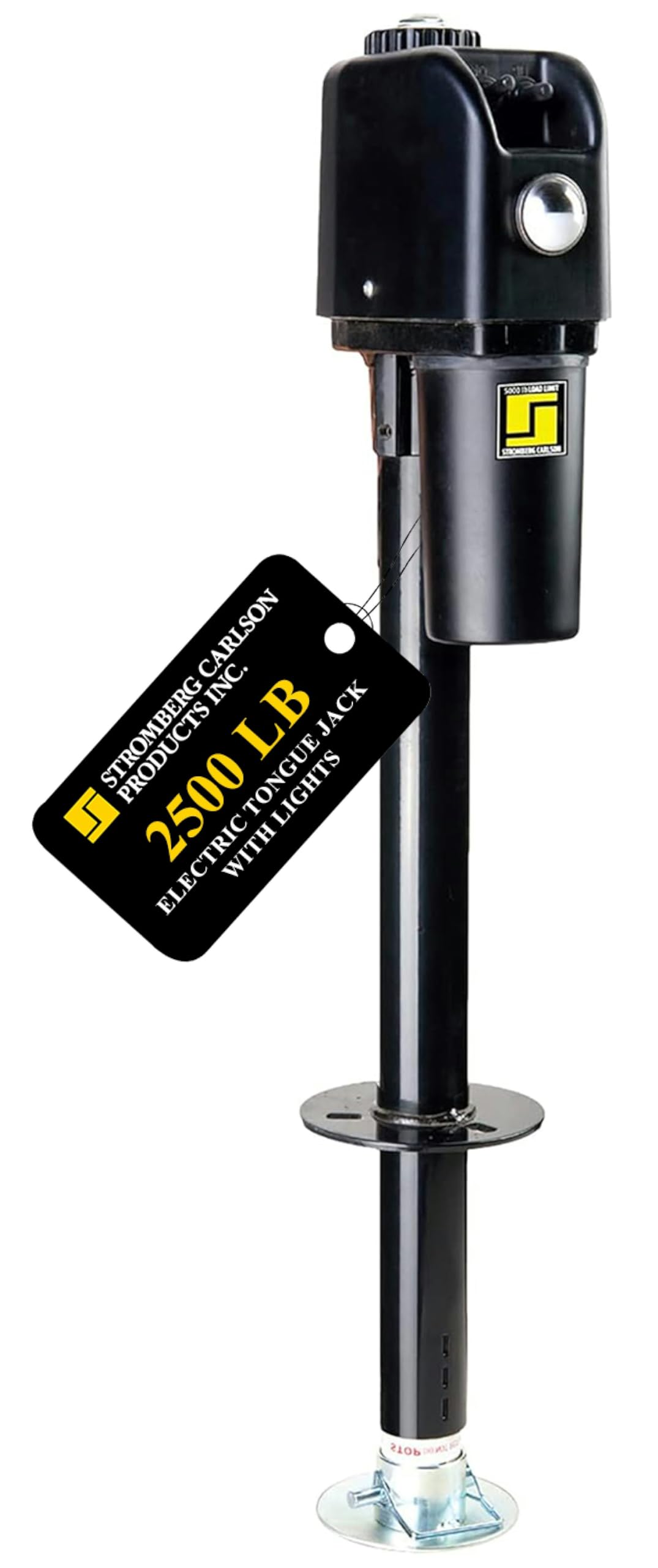 Stromberg Carlson Jet-2500 Electric Tongue Jack - Heavy Duty Jack With Motor Protection, 18 Vertical Travel, Stabilizing, Leveling & Lifting Rvs, Campers, Utility Trailers, Black, 2500 Lb Capacity