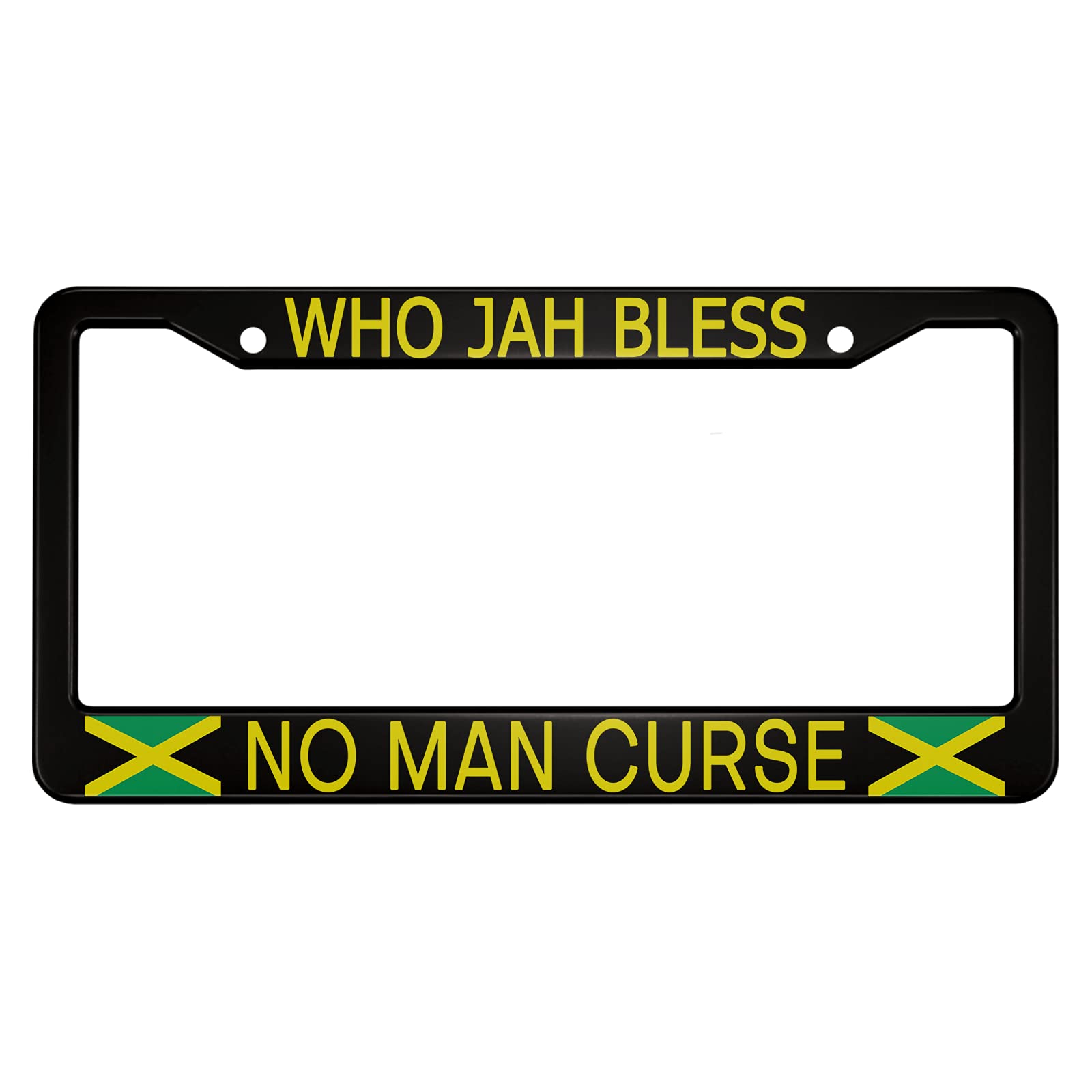 Ofloral Who Jah Bless No Man Curse Aluminum Alloy License Plate Frame Jamaican Flag Green Black Yellow Color Applicable To Us St