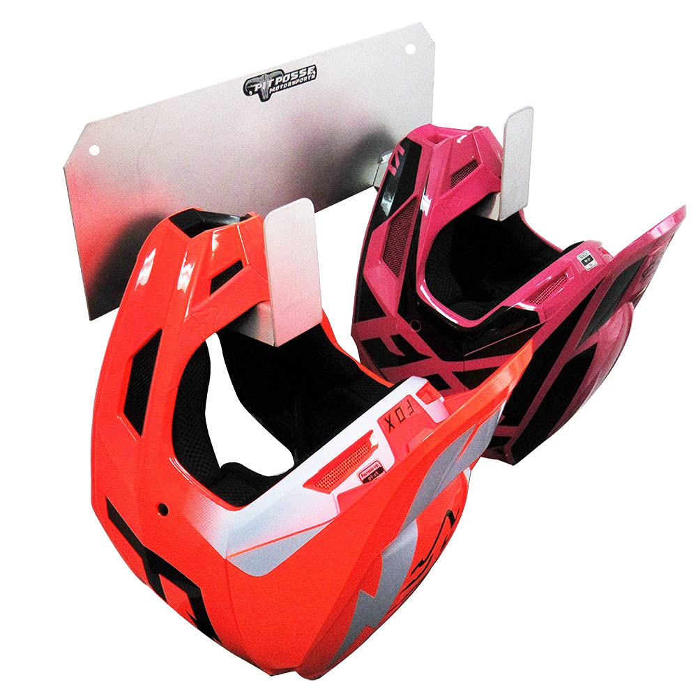 Pit Posse PP3350S Helmet & Goggle Rack - Aluminum, Silver, 6 Mount Organizer for Motorcycle & Offroad Storage