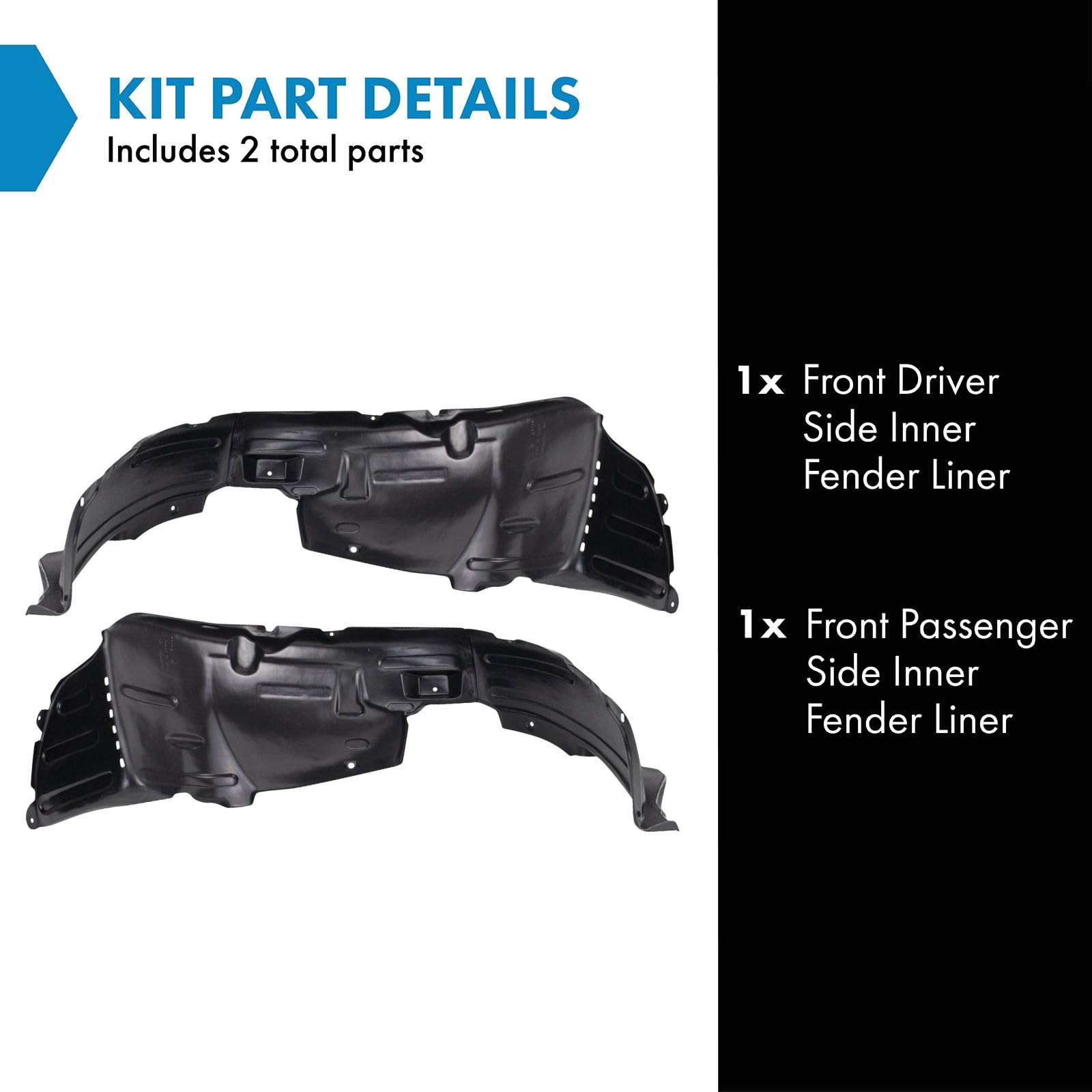 Trq Front Inner Fender Liner Set Compatible With 2010-2012 Hyundai Genesis Coupe Hy1248120 Hy1249120