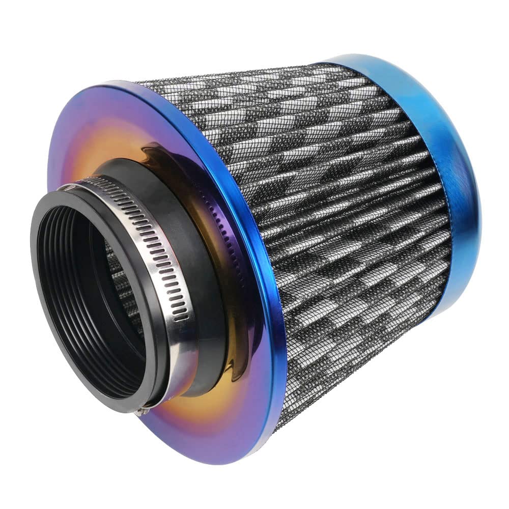 Cold Air Intake Filter, High Performance, Washable Filter, Clamp-On Replacement Air Filter, Flange Diameter 3Inch/76Mm Carbon Fi