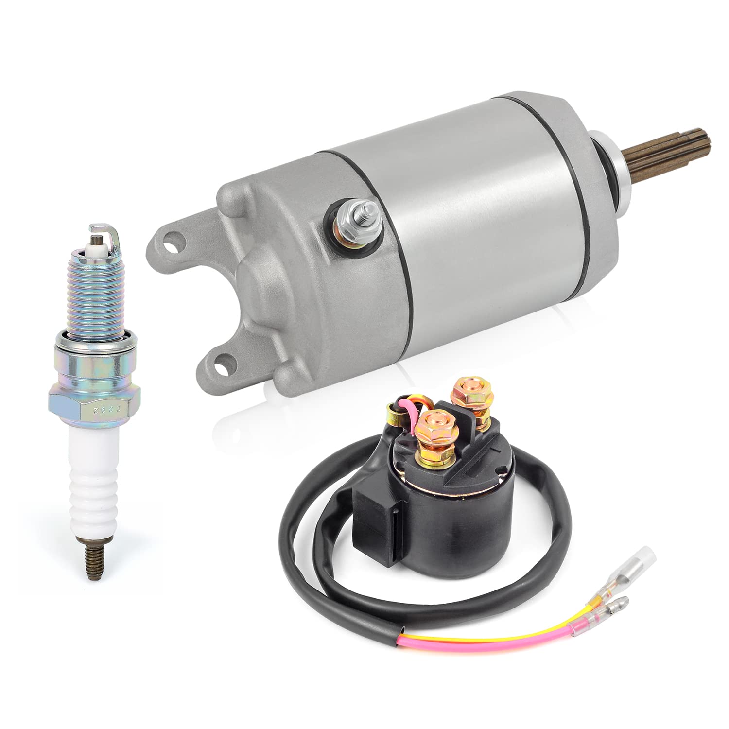 Starter Motor & Relay Spark Plug Compatible with Honda 2005-2014 TRX400EX Sportrax 400 TRX400X 31200-HN1-A41