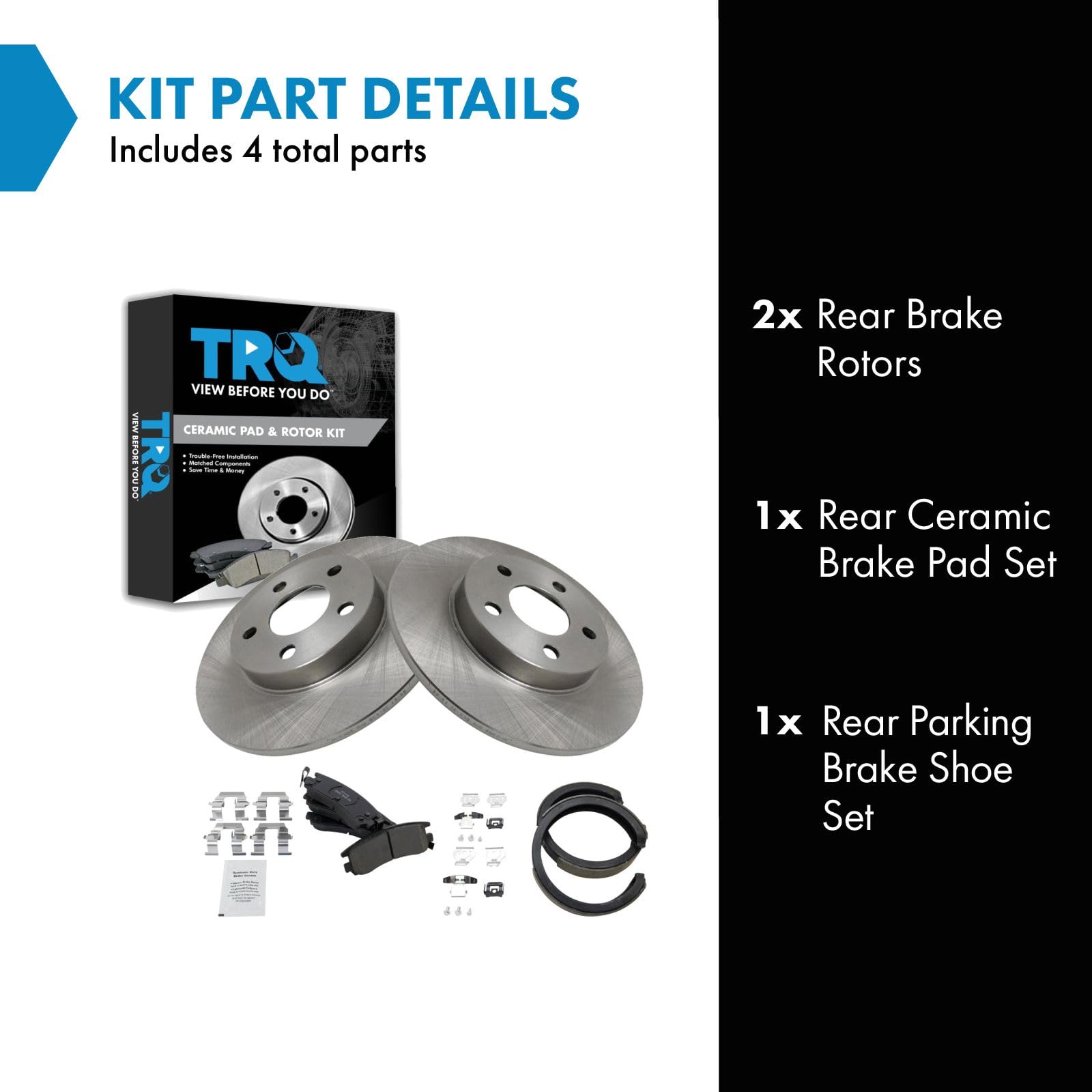 Trq Rear Brake Pad & Rotor Kit Brake Pads Brake Rotor Parking Brake Shoe Set Ceramic Compatible With 2000-2005 Cadillac Deville