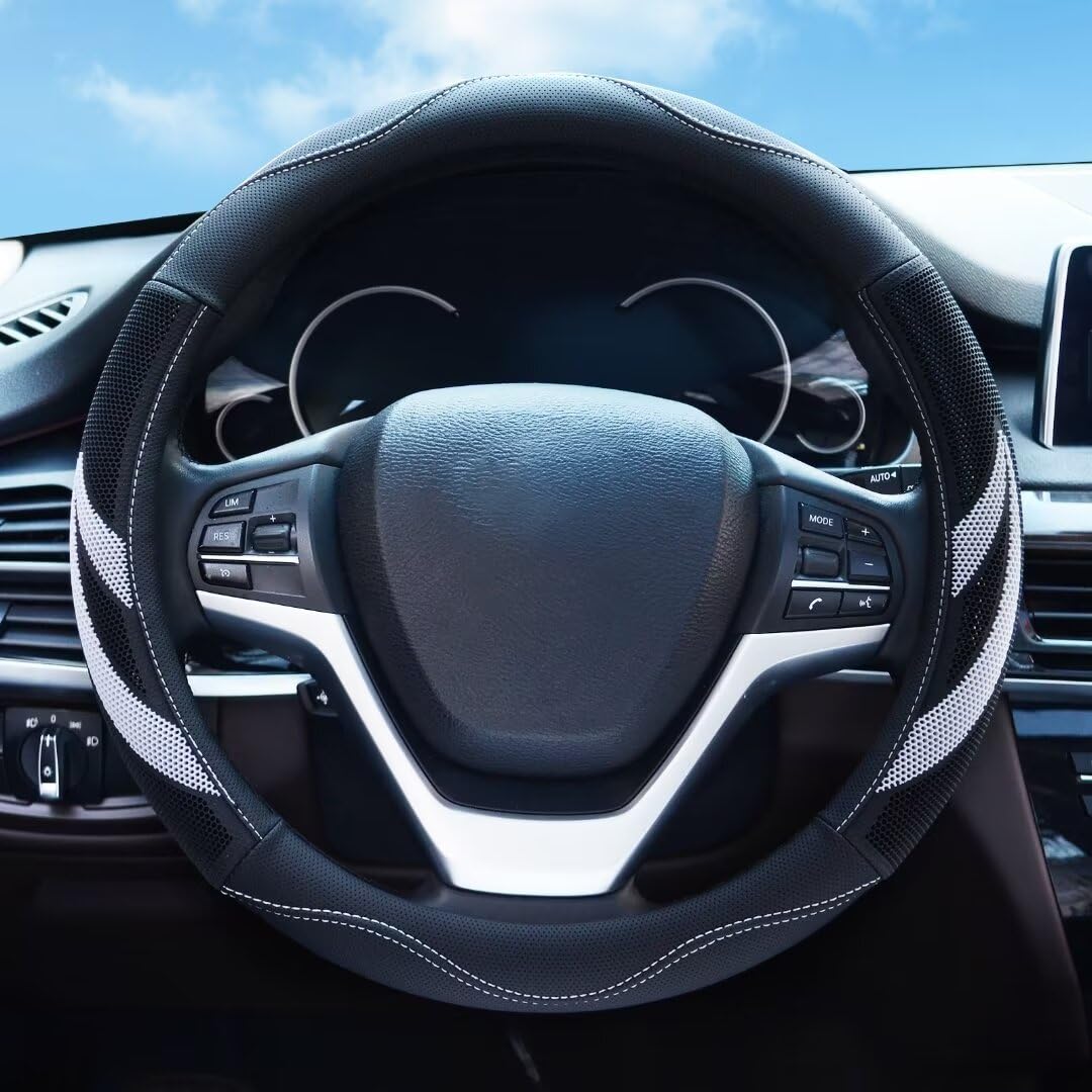 Alusbell Microfiber Leather Steering Wheel Cover Breathable Auto Car Steering Wheel Cover For Men Large-Size With 15 1/2 Inches-