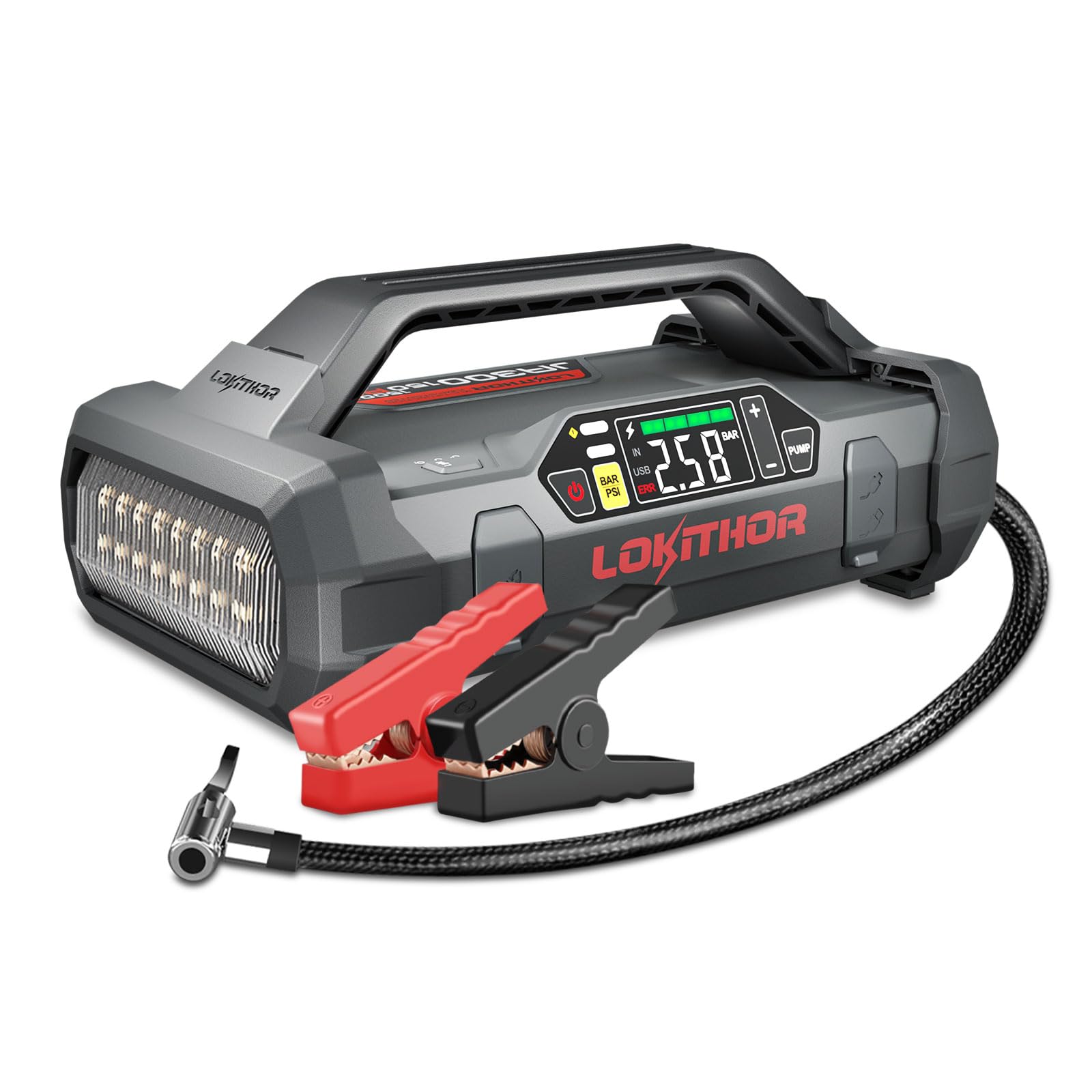 Lokithor Ja300 Jump Starter With Air Compressor, 1500Amp 12V Portable Car Battery Booster Pack For Upto 7.0L Gas Or 4.5L Diesel,
