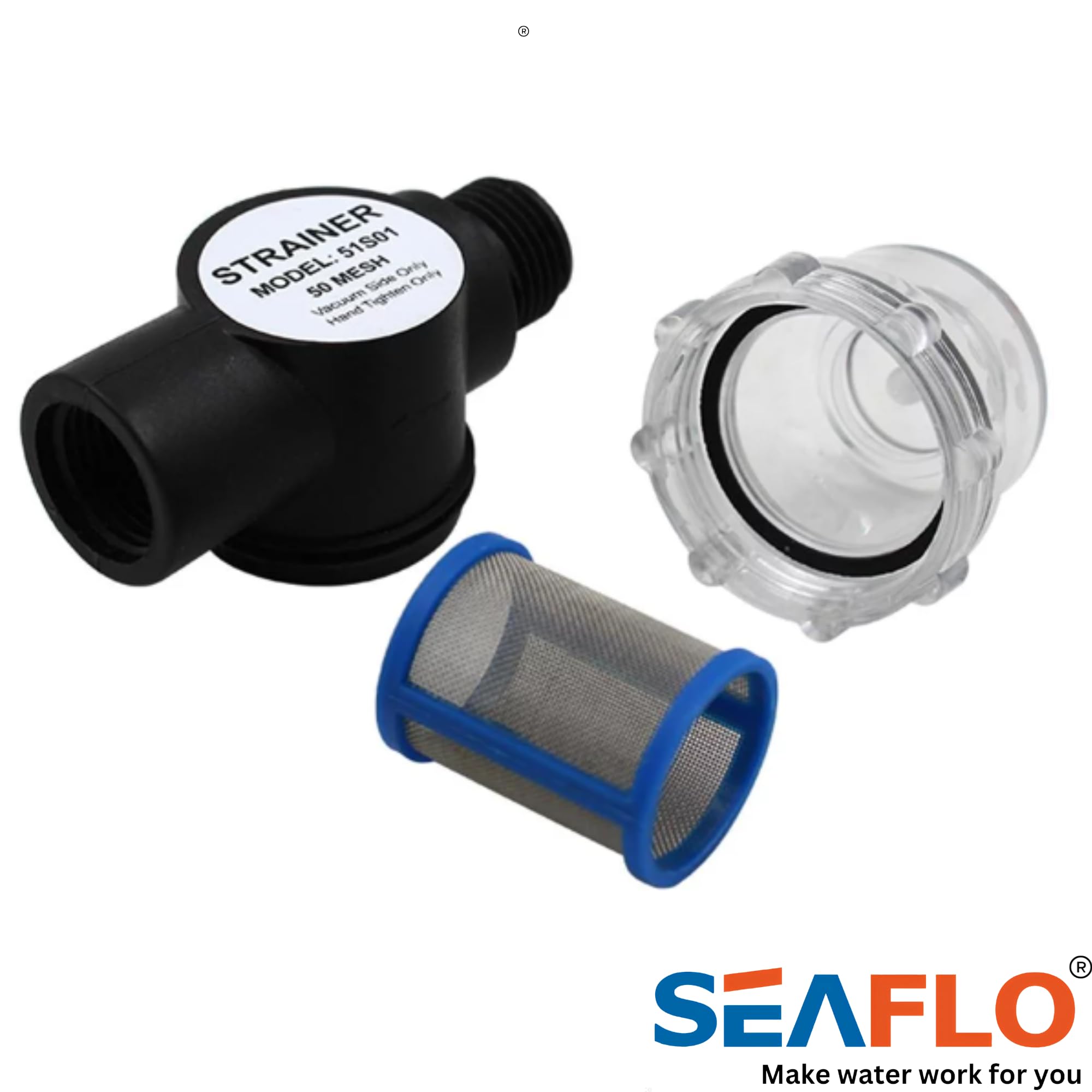 SEAFLO Water Pump Inline Strainer Filter (MN:51S01) - 1/2 NPSM Inlet/Outlet - RV Replacement- Compatible, Shurflo, and WFCO Pu
