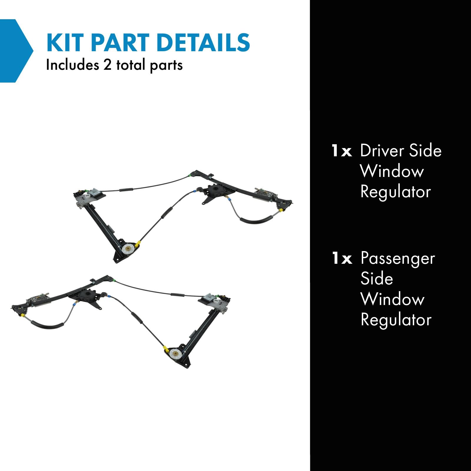 Trq Driver & Passenger Side Power Window Regulator Set Compatible With 1995-2002 Volkswagen Cabrio