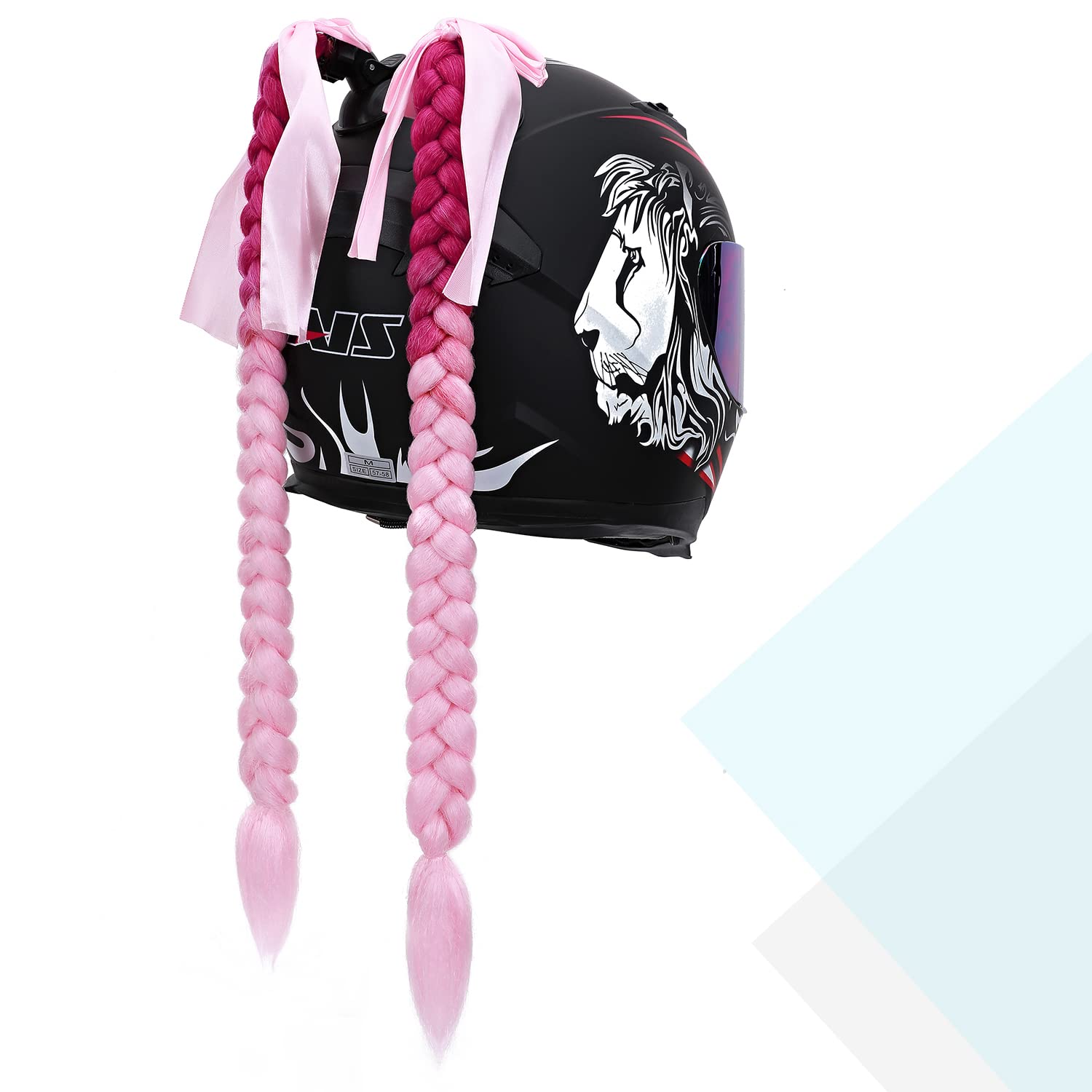 SEGO Helmet Pigtail Braids With Detachable Suction Cup With Bowknot Ponytails Hair for Women/Men 20 Inch 1 PCS/Pack (Helmet not