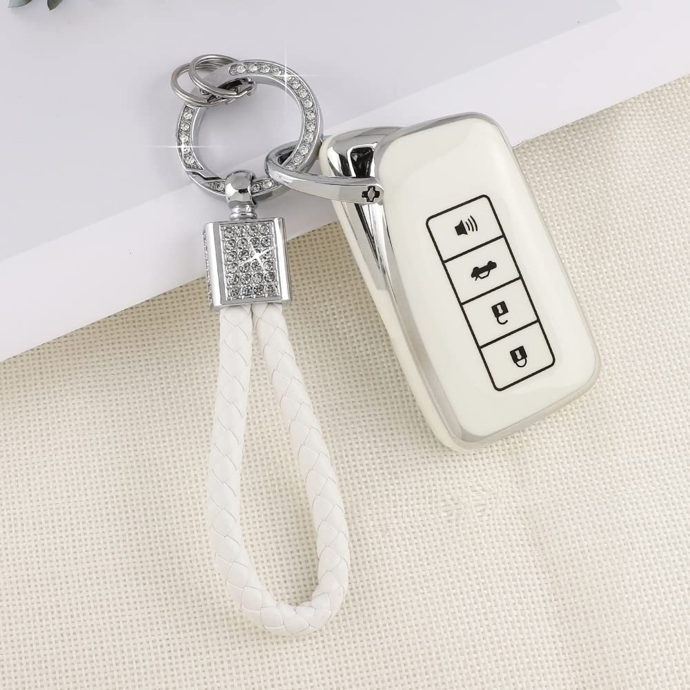 Pifoog White Key Fob Cover For Lexus Rx Nx Is Es Gs Ls Rc 4 -Button Smart Keys Case Protector Soft Tpu Glittering Keychain Lanyard Car Accessories Girly Cute