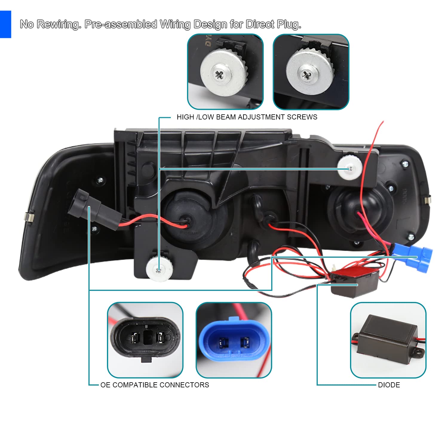 Spec-D Tuning Smoke Halo LED Projector Headlights Compatible with 1999-2002 Chevy Silverado, 2000-2006 Chevy Suburban, 2000-2006 Chevy Tahoe, Left + Right Pair Headlamps Assembly