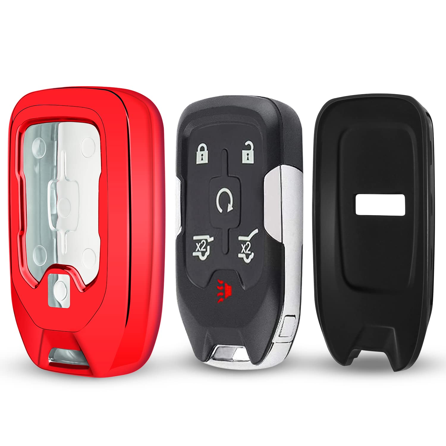 Qbuc For Gmc Key Fob Cover Tpu Protector Case With Keychain For 2019-2021 Chevrolet Chevy Silverado And Gmc Sierra 1500 2500Hd 3500Hd Terrain Acadia Yukon Key Cover Smart Remote 3/4/5/6 Button(Red)