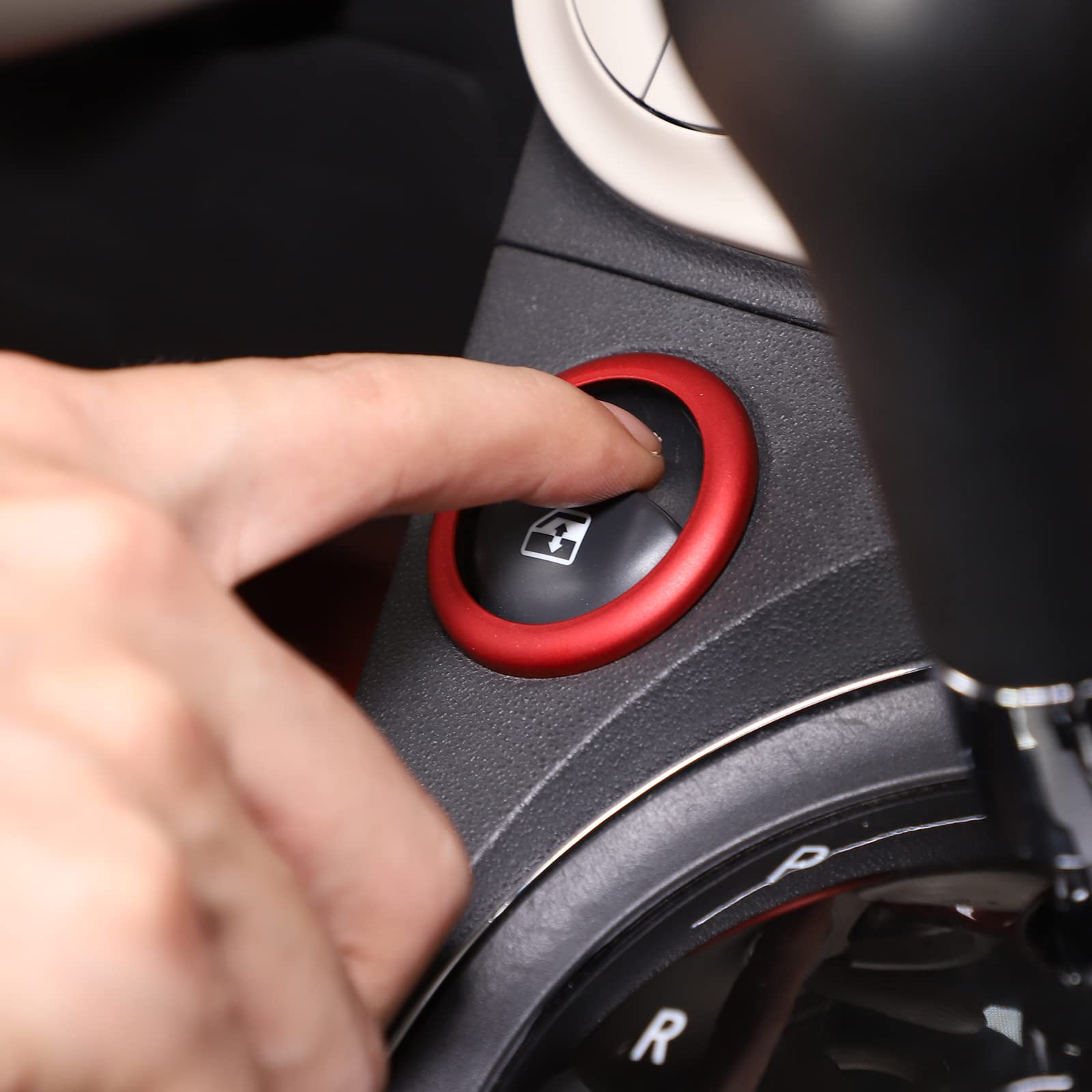 Car Aluminum Alloy Central Control Double Flashing Window Switch Lift Decorative Circle Fit For Fiat 500 Abarth 595 695 2010-2024 (Red)