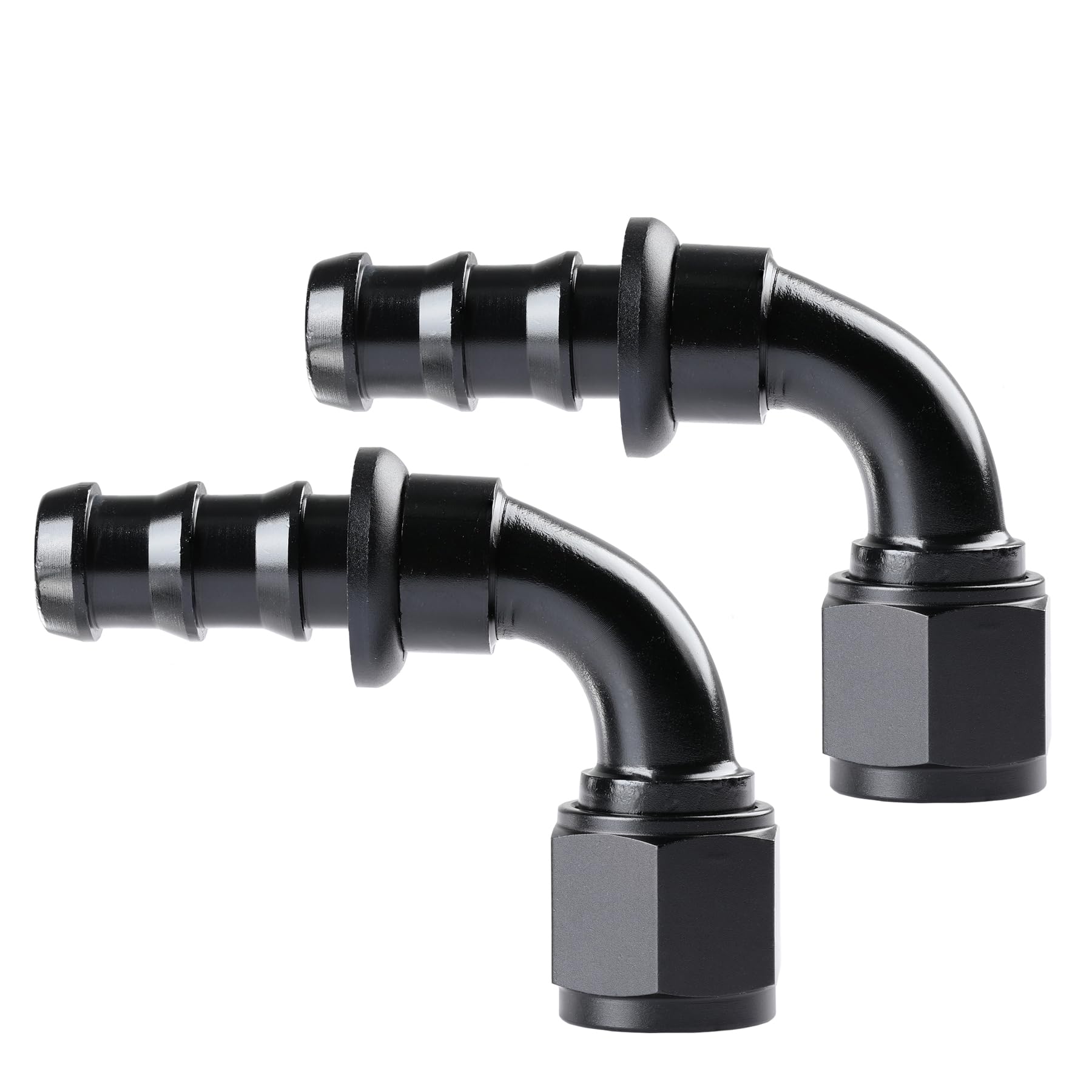 Ucreative 10AN 90 Degree Push Lock Hose Fitting End Black 2PCS