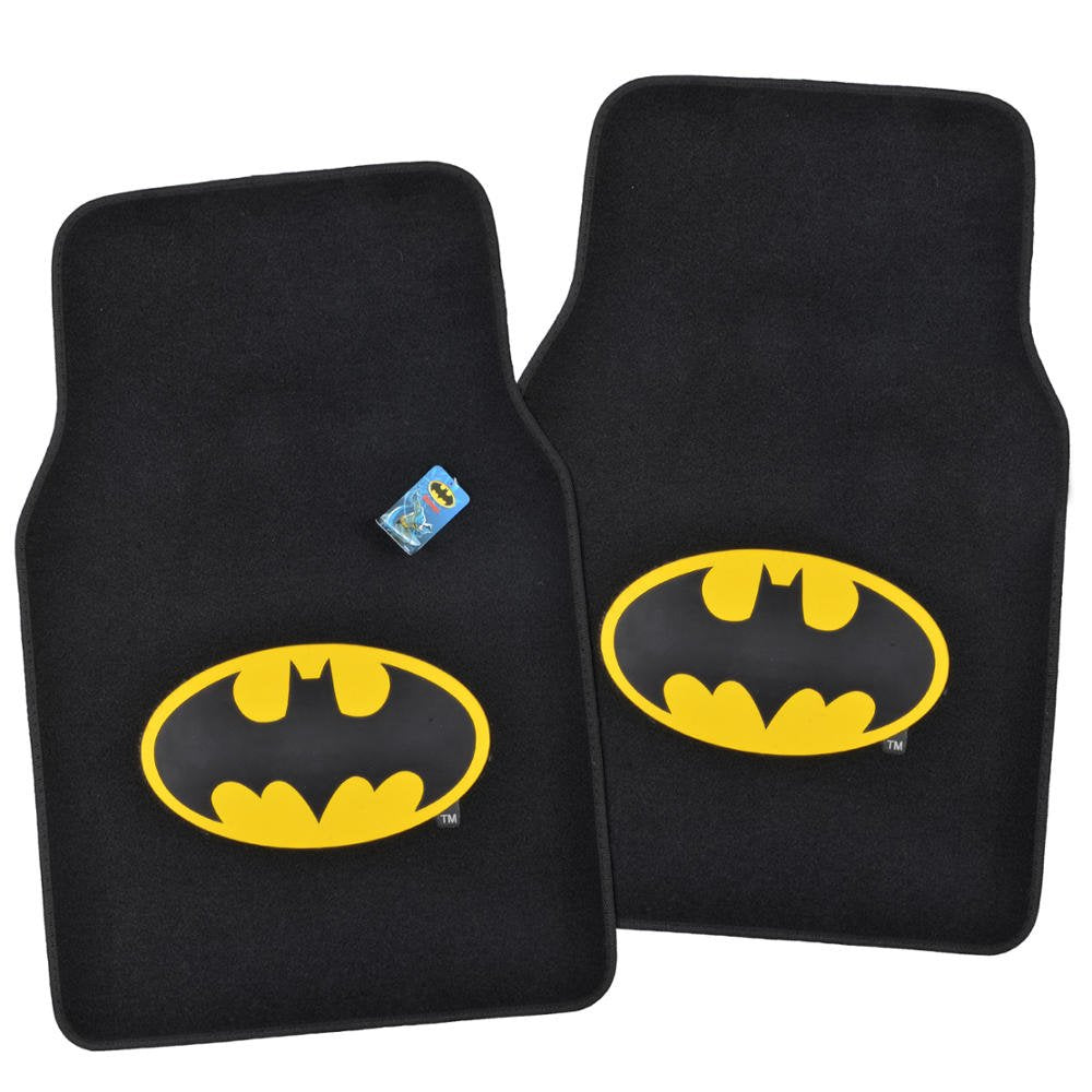 Bdk Wbmt-1301 Batman Carpet Car Floor Mats Black & Yellow Logo - 4 Pieces, Rubber Backing, Front & Rear Full Set