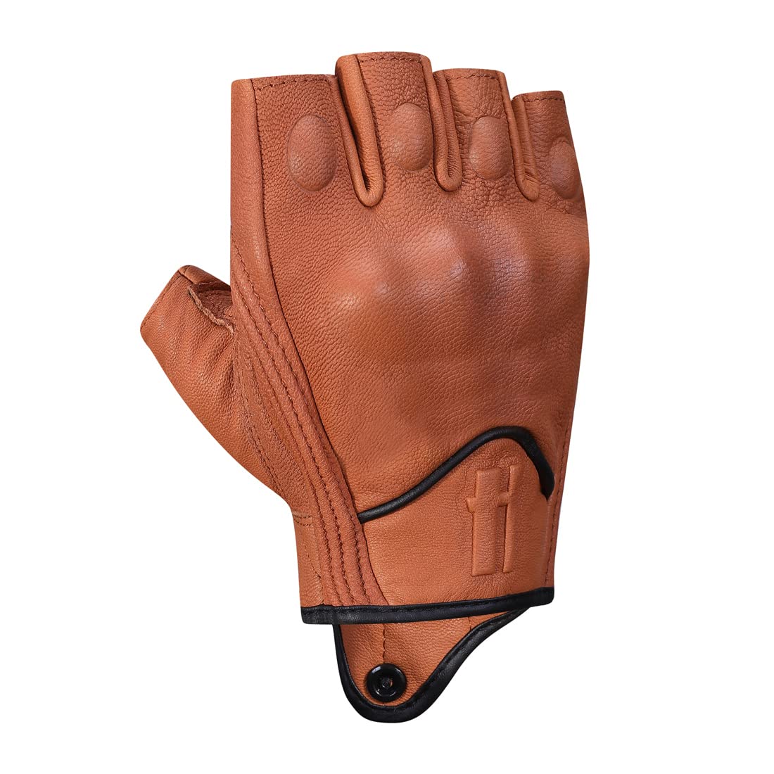 Harssidanzar Mens Half Finger Goatskin Leather Motorcycle Gloves Gm037, Tan, Size S