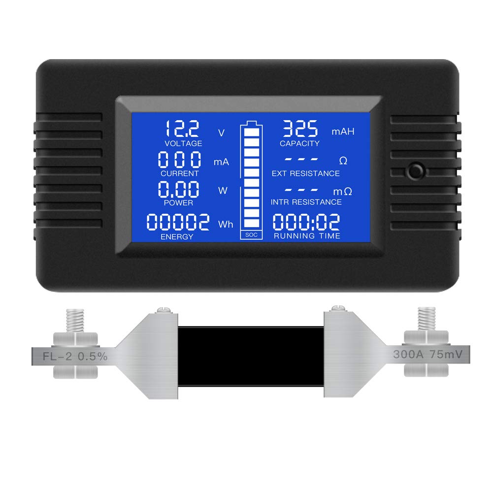DC Multifunction Battery Monitor Meter,0-200V,0-300A (Widely Applied to 12V/24V/48V RV/Car Battery) LCD Display Digital Current 