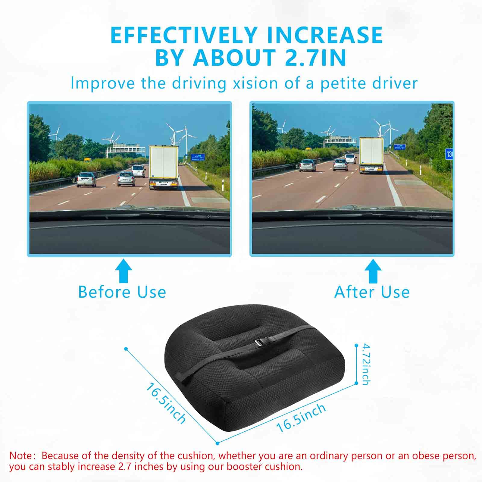 ZAVM Black Adult Booster Seat for Car, 17x17, 4 Thick Cushion for Short Drivers & Office Chairs