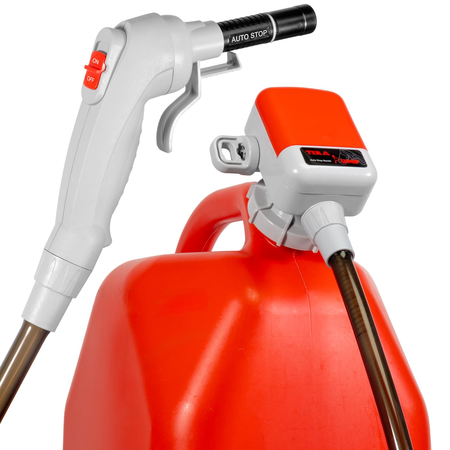 TERA PUMP TRFA03 Universal Gas Can Adapter Battery Powered Fuel Transfer Pump (2.6 GPM) No Spill Sensor, 3.28 ft Vinyl Hose, Pow