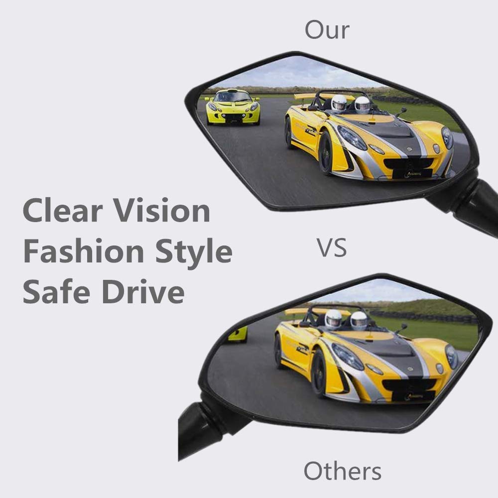 【2021 Upgraded】Motorcycle Convex Rear View Mirror, Mirrors For Bike ,Motorcycle ,Atv,Scooter, With 10Mm Bolt, With 7/8" Handle Bar Mount Clamp Compatible With Cruiser, Suzuki, Honda,Victory And More