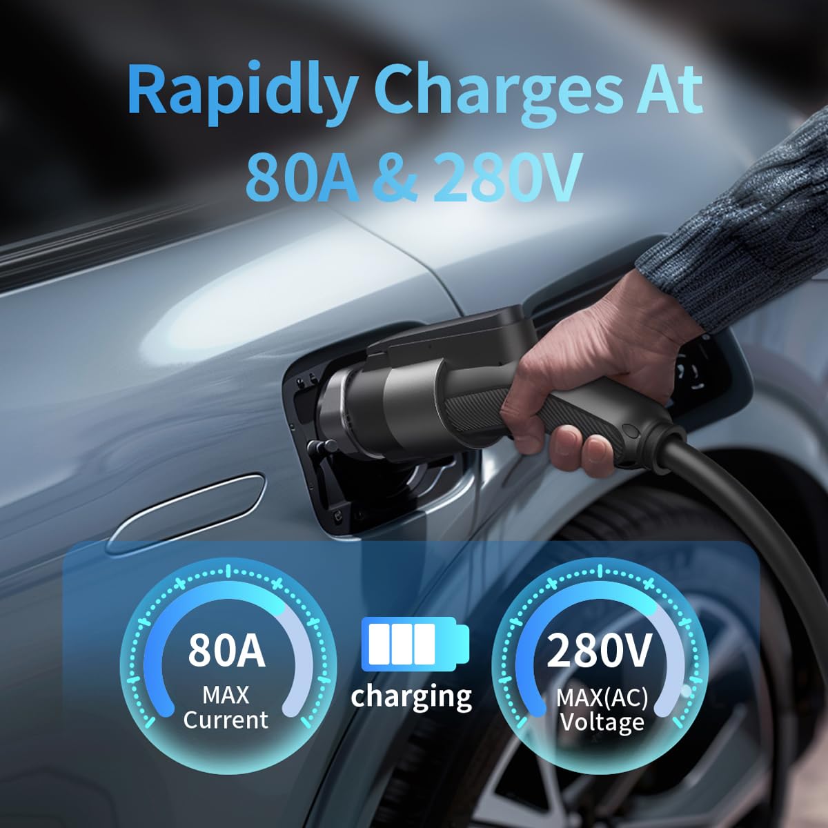 J1772 To Tesla Charger Adapter, Max 80A 280V Fast Charging For Tesla Model 3/Y/X/S, Chargers Connecting Seamlessly To Sae J1772