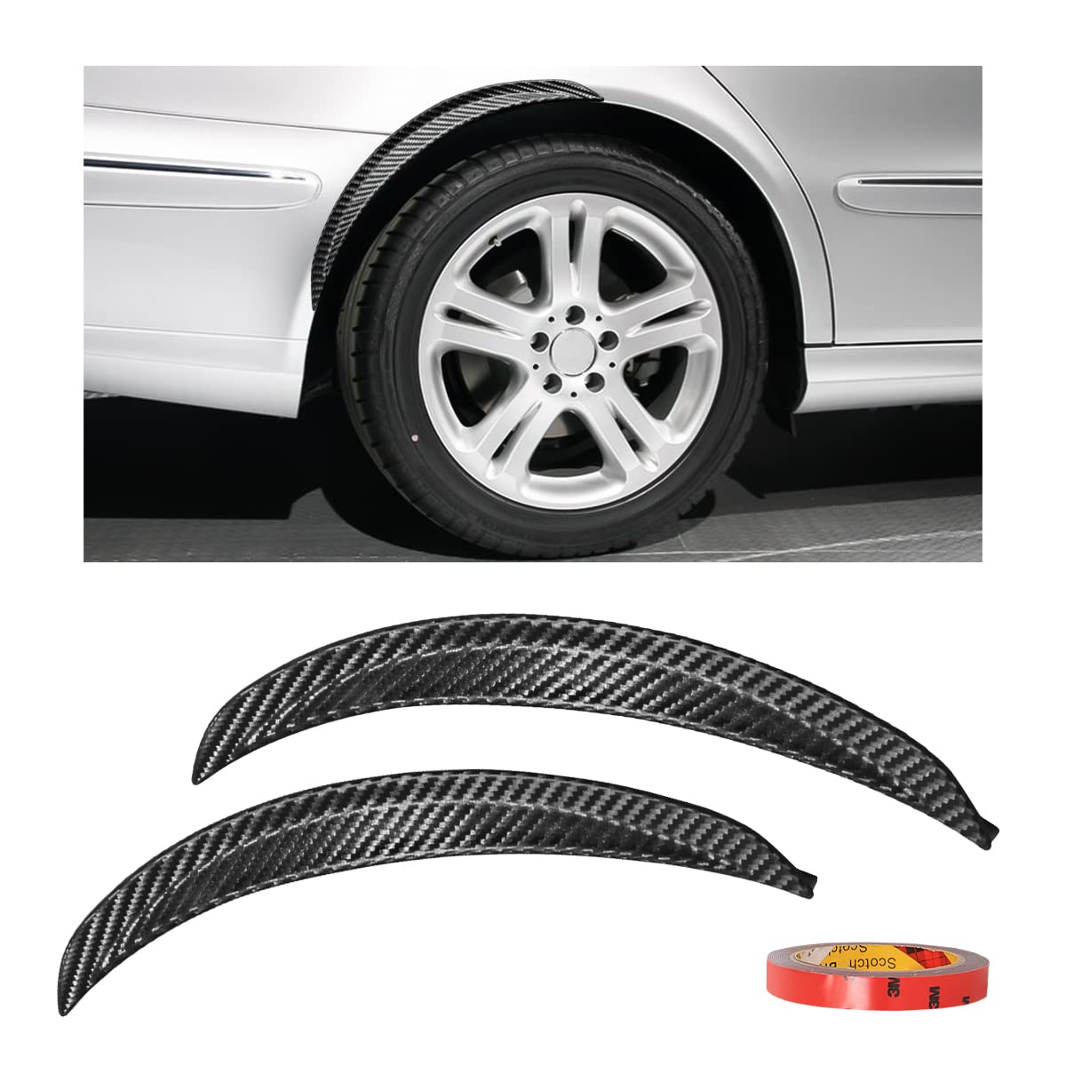 2Pcs Wheel Tires Eyebrow Strip, 3D Carbon Fiber Automotive Fender Flare Arch Lip Trim Strip, 13'' Anti Collision Wheel Mudguard 