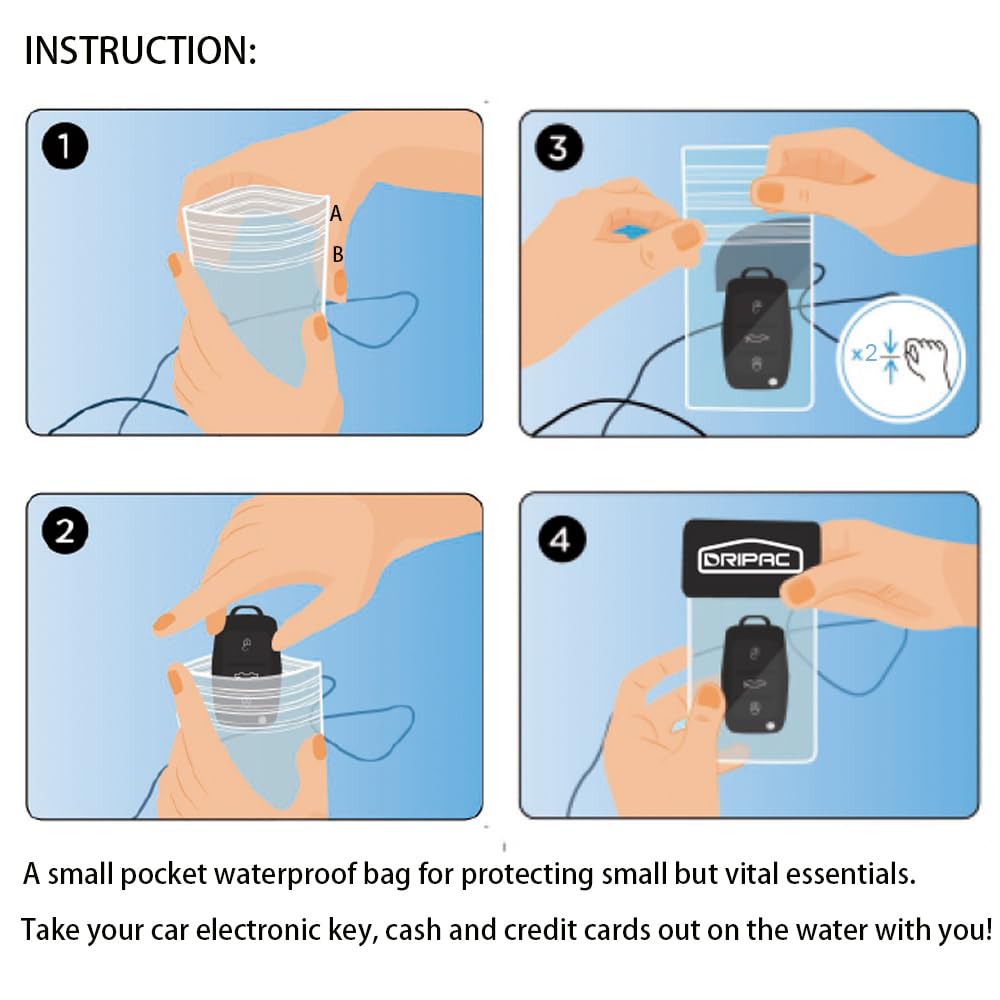 Dripac Waterproof Car Key Fob Case Waterproof Wallet Waterproof Holder Pouch For Key Id Badge Credit Card Money(Black+White)