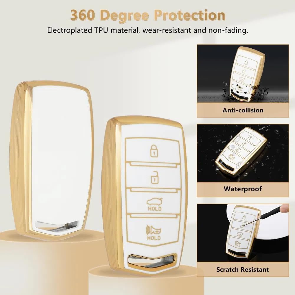 Pifoog Key Fob Cover For Genesis G80 G90 G70 Accessories 4 Buttons Car Smart Keys Shell Case Bling Keychain Landyard Protector P